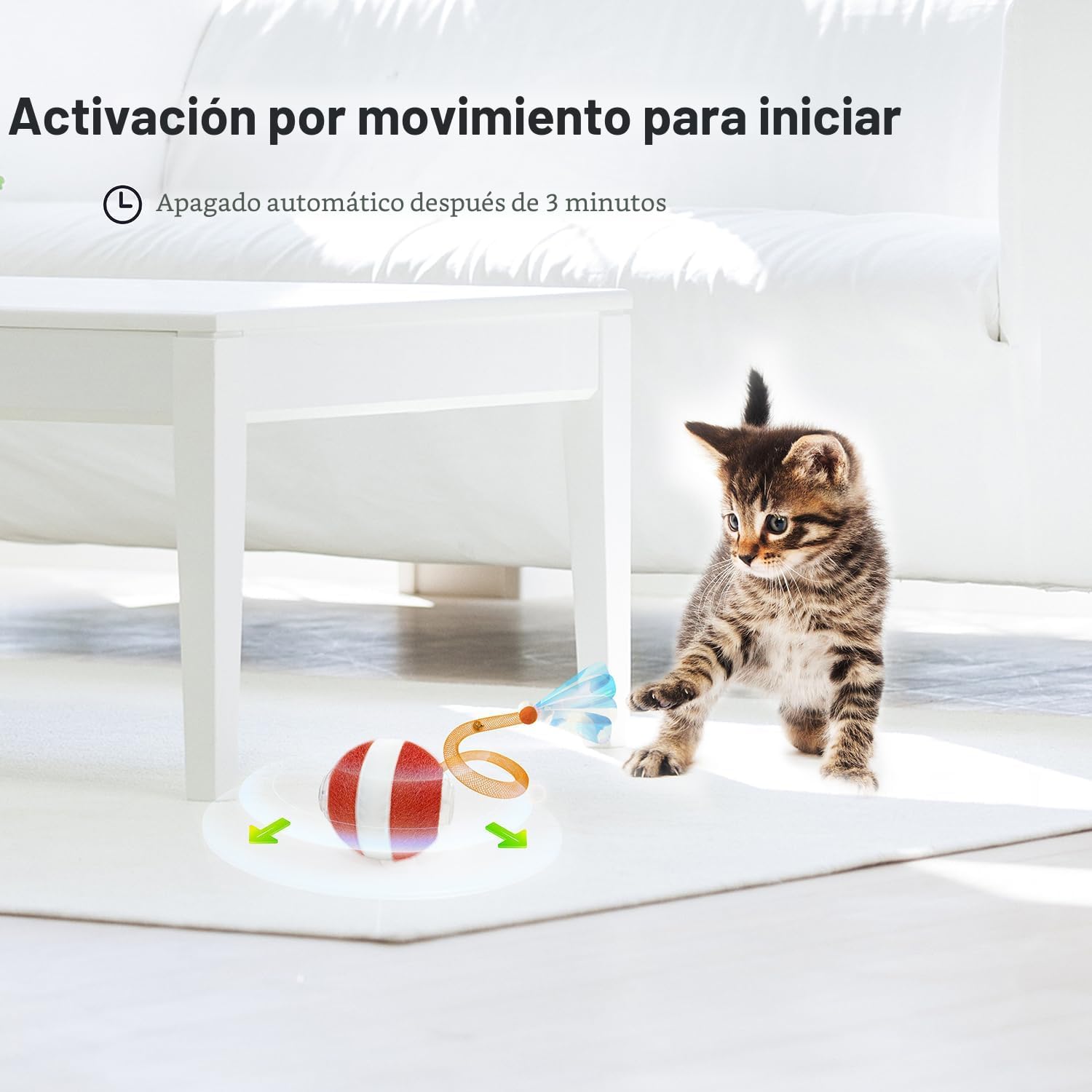 JUGUETE INTERACTIVO PARA GATOS JKANTI BOLA ÁGIL CON COLA ELÁSTICA NARANJA - 5