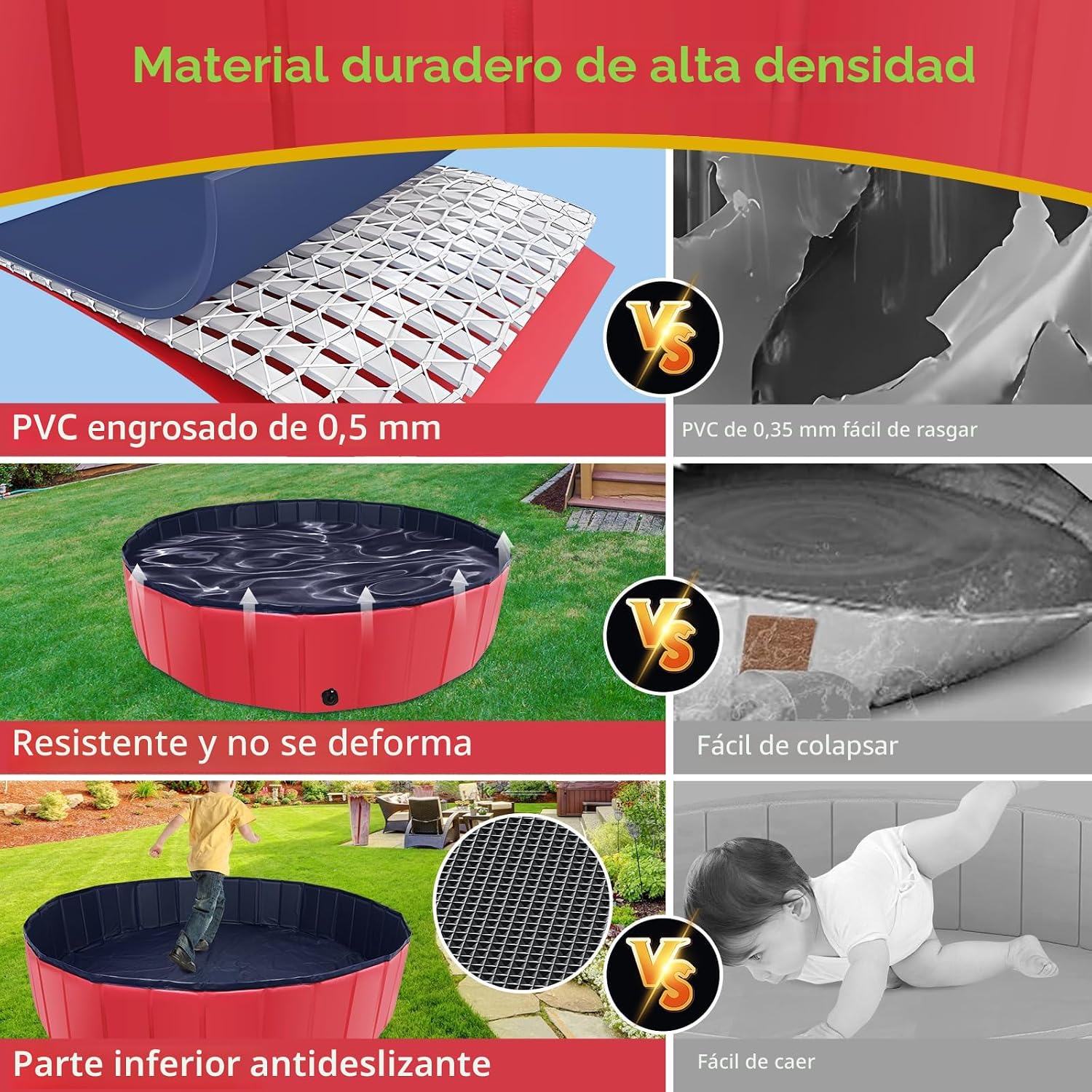 PISCINA PLEGABLE PARA PERROS CACSPS 81X20 CM ROJA - 2