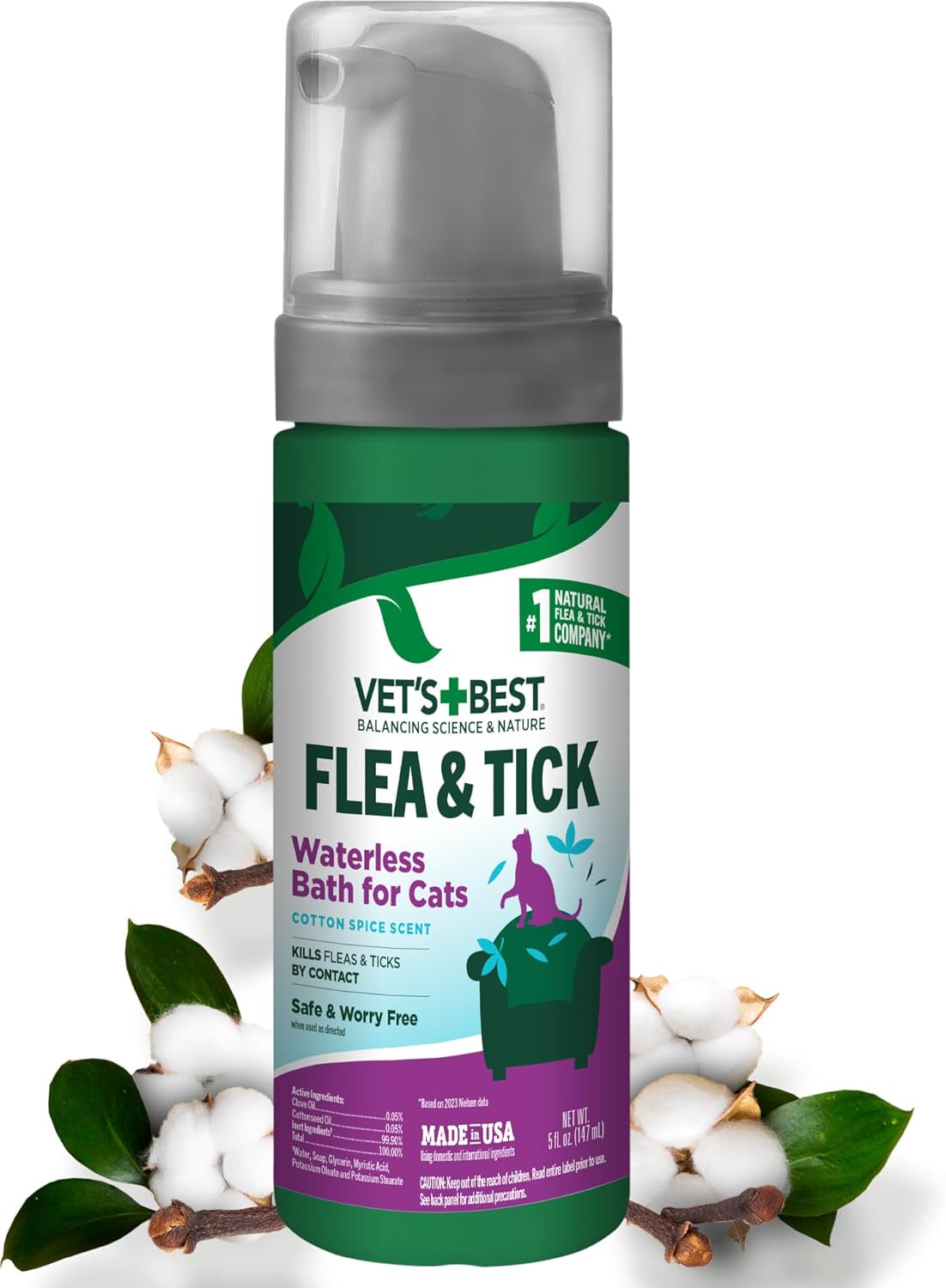 BAÑO SECO ANTIPULGAS Y GARRAPATAS PARA GATOS VET'S BEST 5 OZ - 1