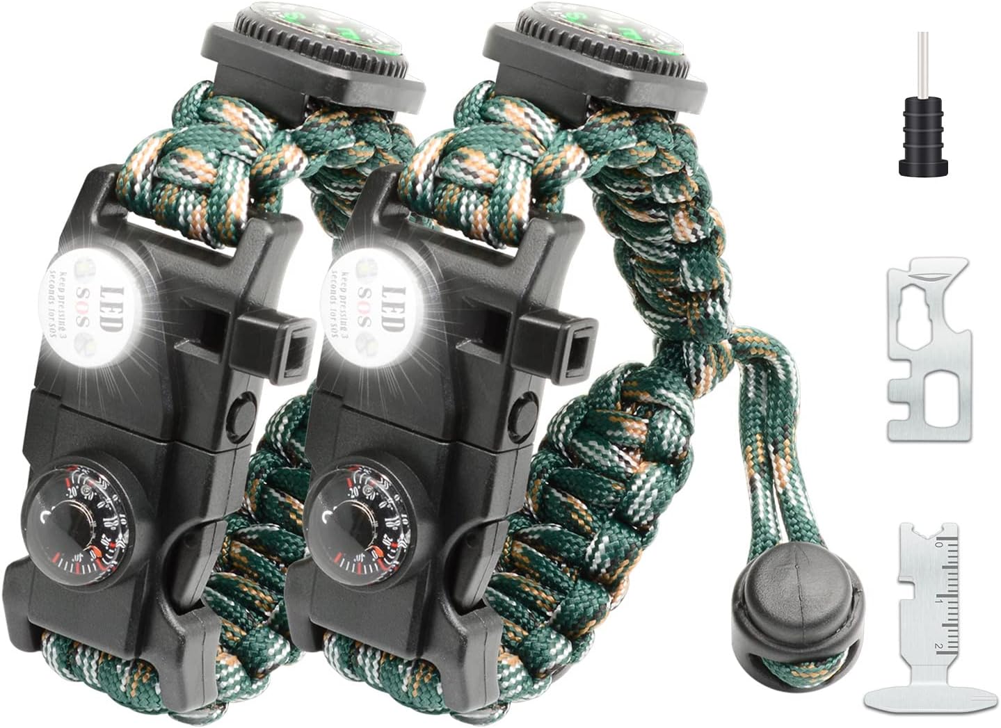 PULSERA DE SUPERVIVENCIA NVIOASPORT 20 EN 1 CON LUZ LED SOS Y BRÚJULA AJUSTABLE - 1
