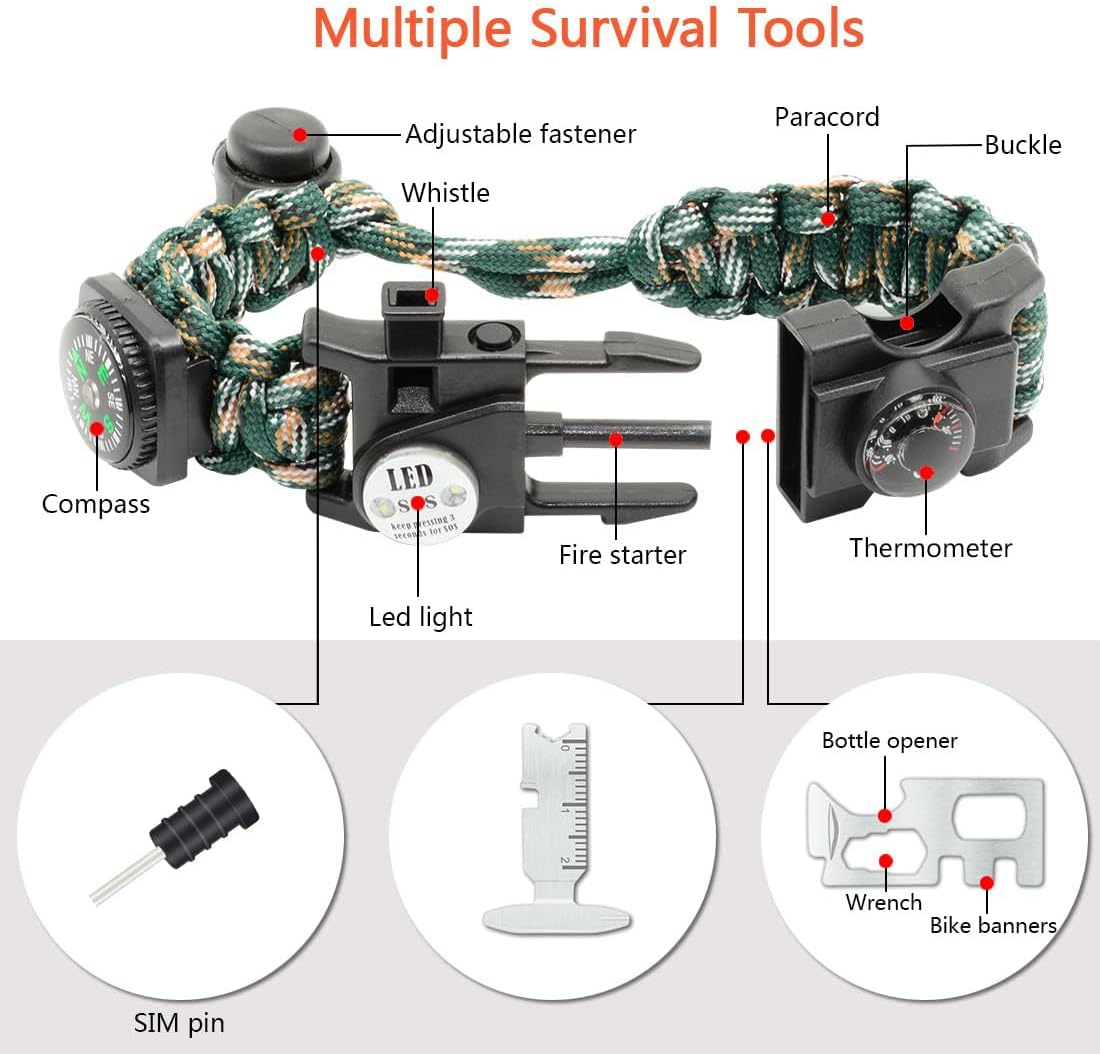 PULSERA DE SUPERVIVENCIA NVIOASPORT 20 EN 1 CON LUZ LED SOS Y BRÚJULA AJUSTABLE - 2