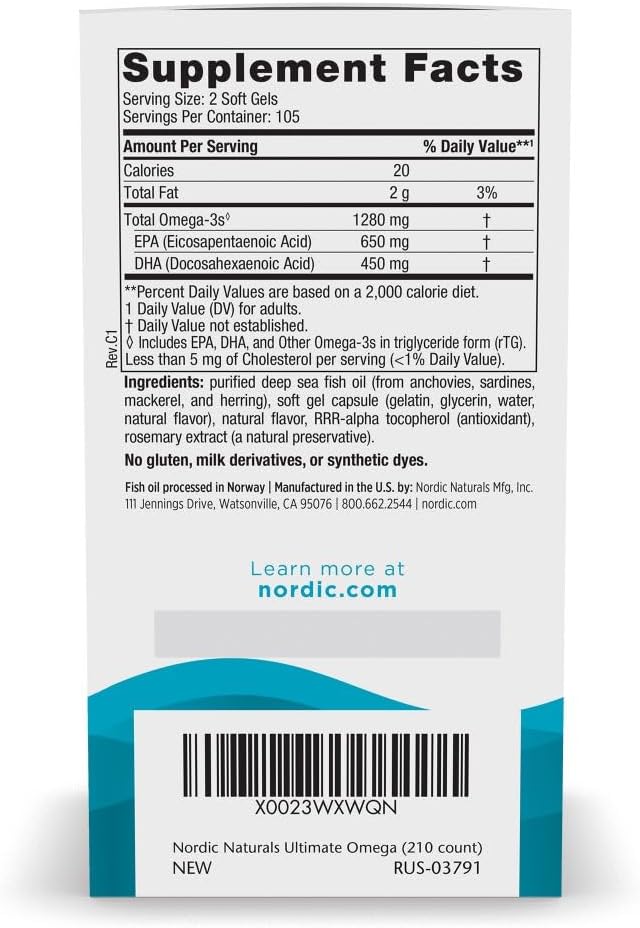 VITAMINA NORDIC NATURALS ULTIMATE OMEGA 1280MG OMEGA-3 FISH OIL LIMÓN 210 CÁPSULAS - 2