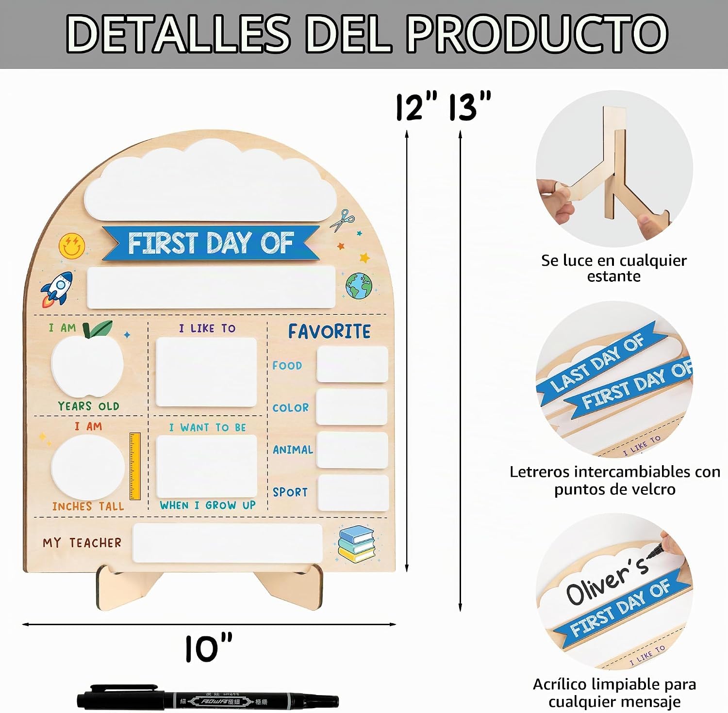 ADORNO DIBOSERI MY FIRST DAY OF SCHOOL SIGN TABLERO PARA PRIMER Y ÚLTIMO DÍA DE CLASES - 2
