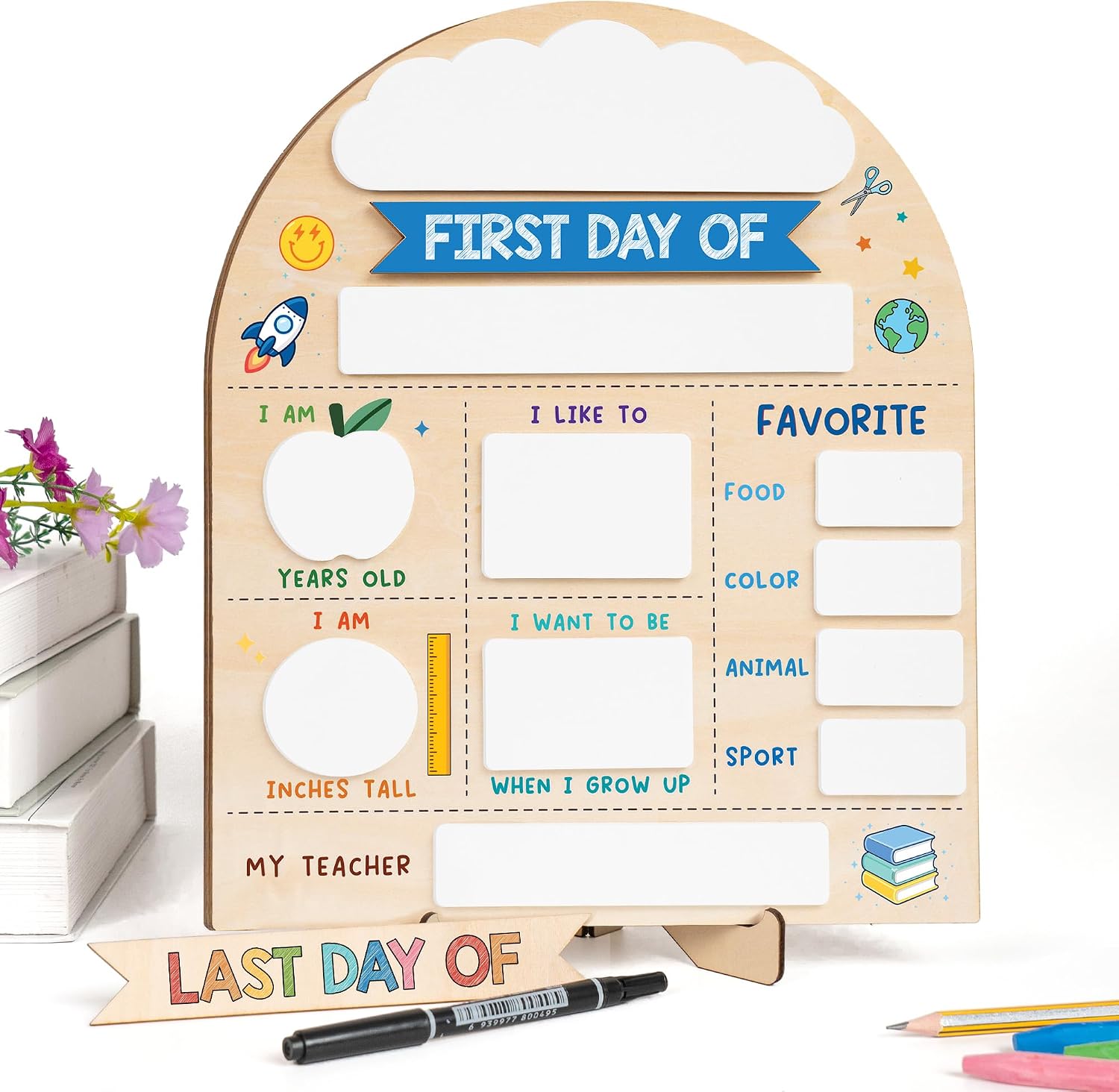 ADORNO DIBOSERI MY FIRST DAY OF SCHOOL SIGN TABLERO PARA PRIMER Y ÚLTIMO DÍA DE CLASES - 3