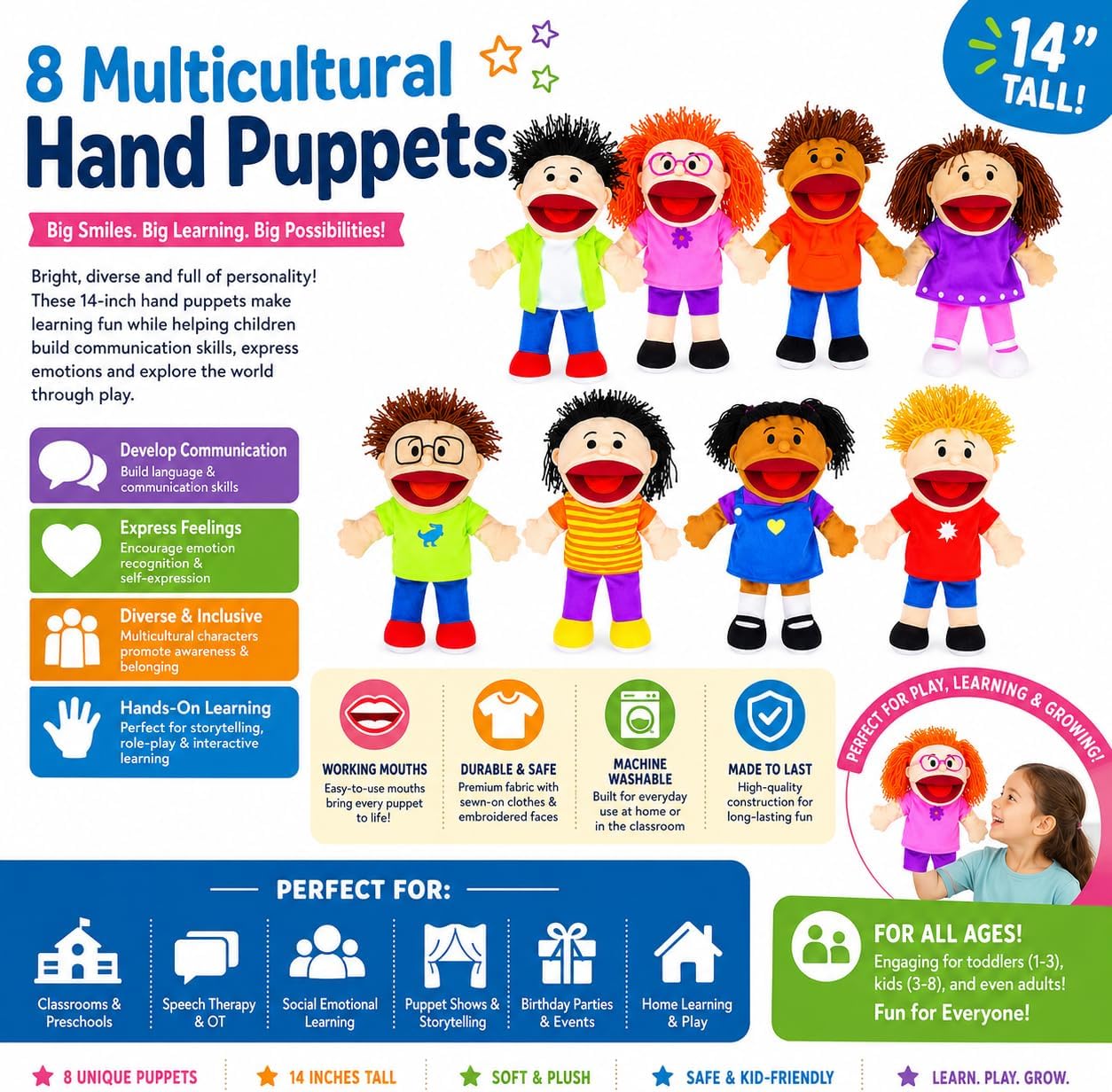 TÍTERES DE MANO FUN EXPRESS MULTICULTURAL 8 PIEZAS 35 CM - 2
