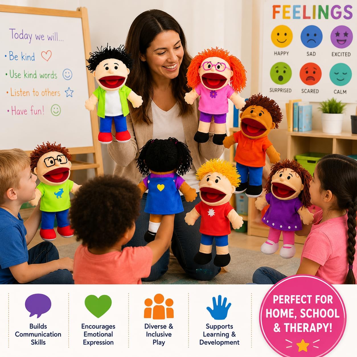 TÍTERES DE MANO FUN EXPRESS MULTICULTURAL 8 PIEZAS 35 CM - 3