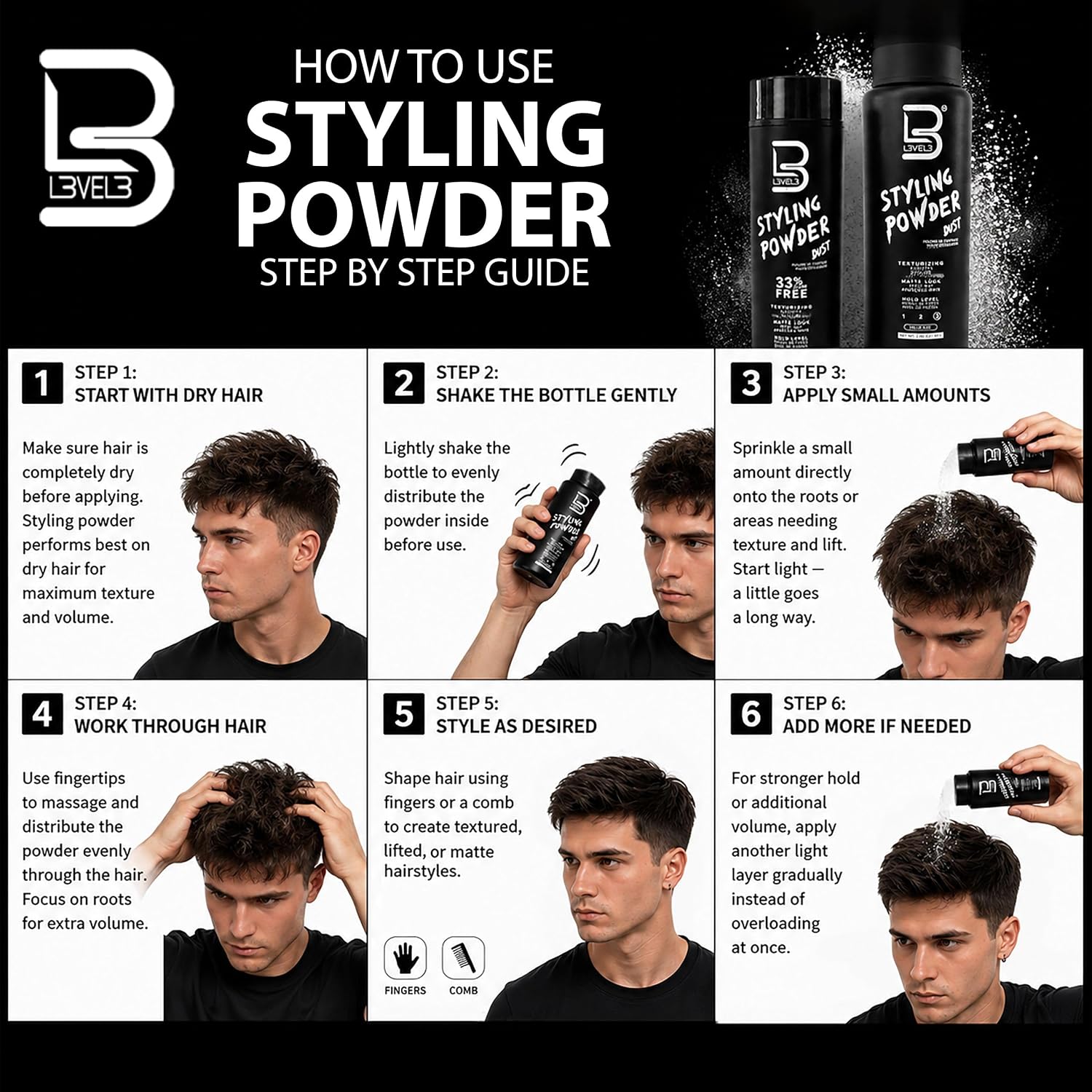 POLVO TEXTURIZADOR L3 LEVEL 3 PARA CABELLO MASCULINO, 60 G - 5