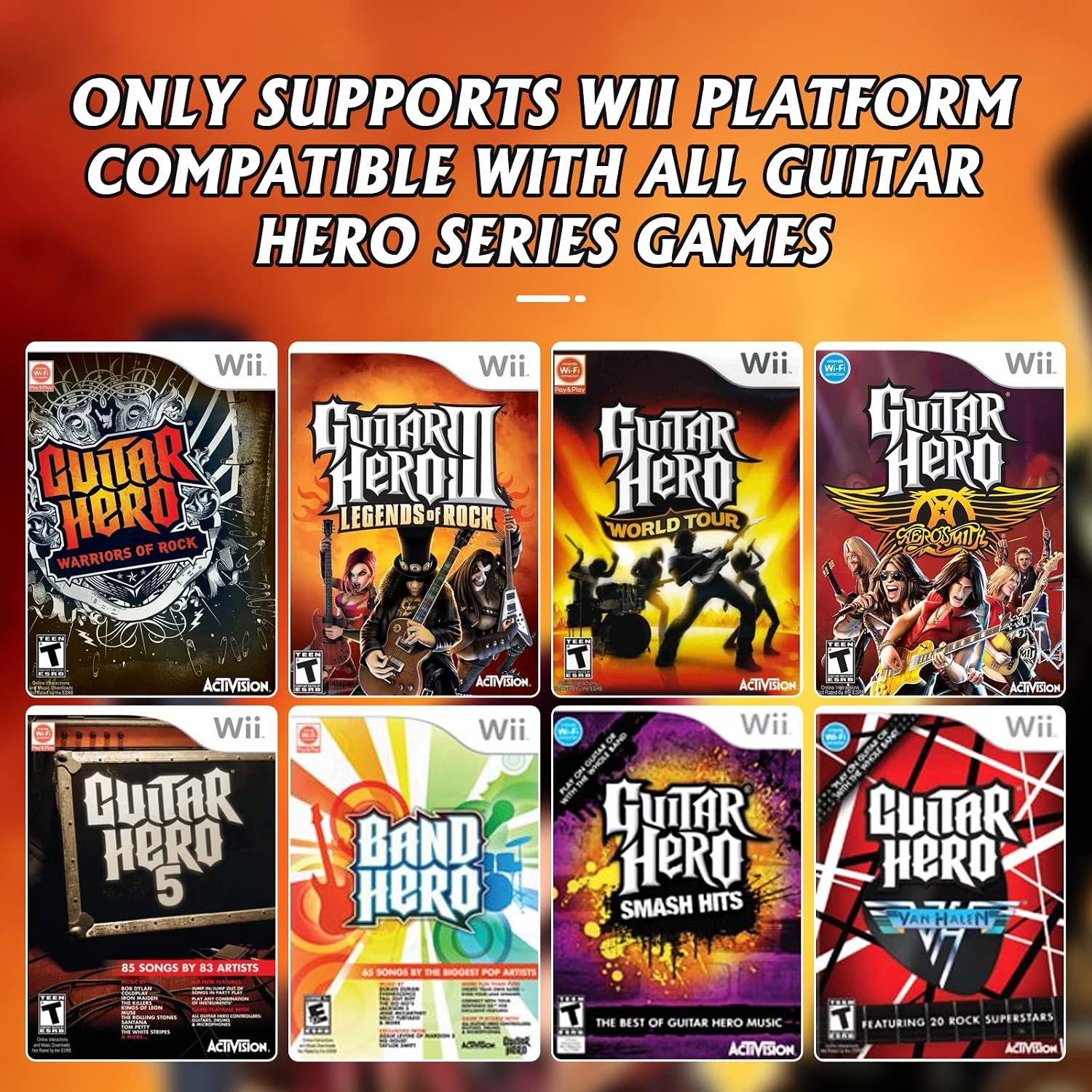 GUITARRA PARA WII KYAYUGM COMPATIBLE CON GUITAR HERO Y ROCK BAND 2 Y 3 BLANCO - 3