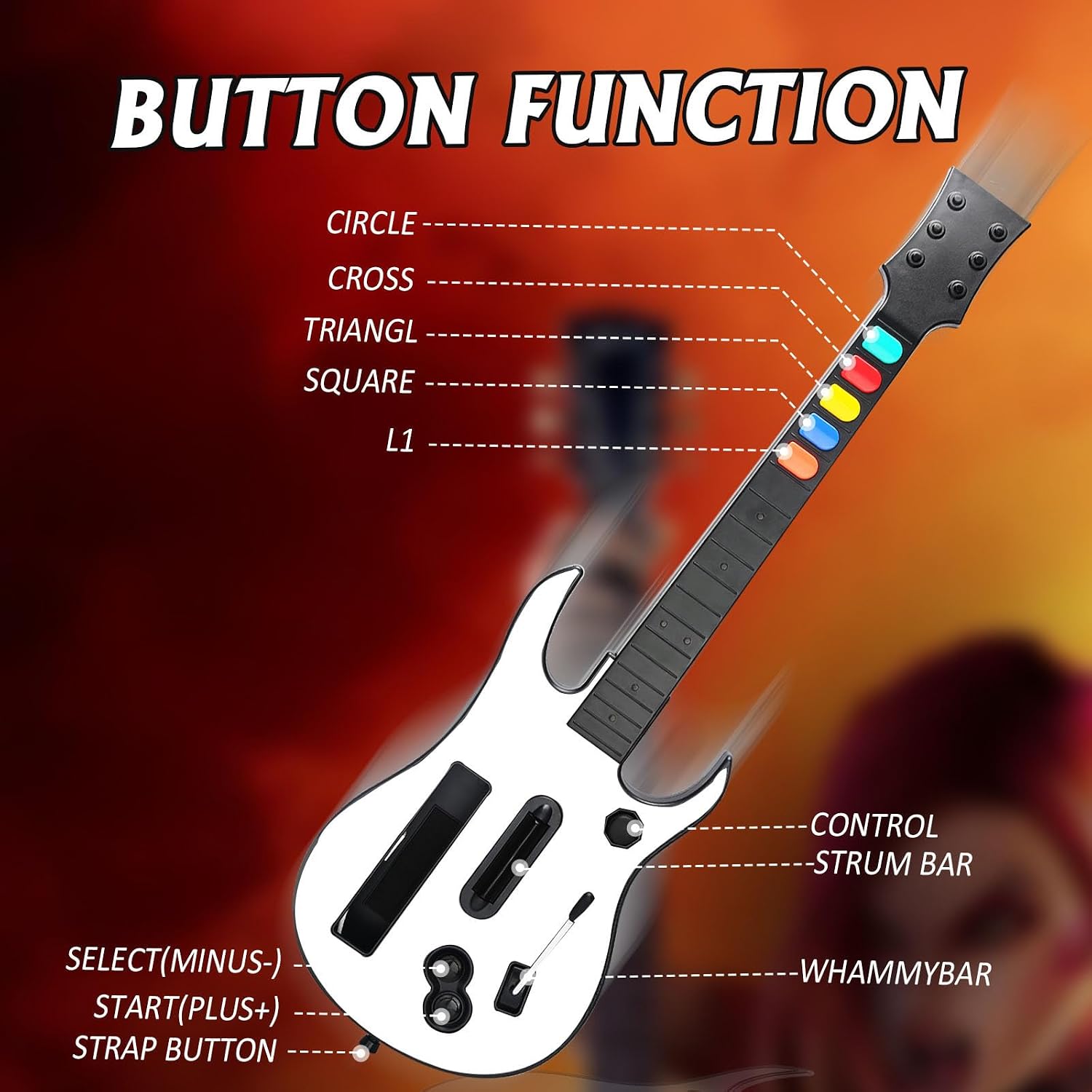 GUITARRA PARA WII KYAYUGM COMPATIBLE CON GUITAR HERO Y ROCK BAND 2 Y 3 BLANCO - 4