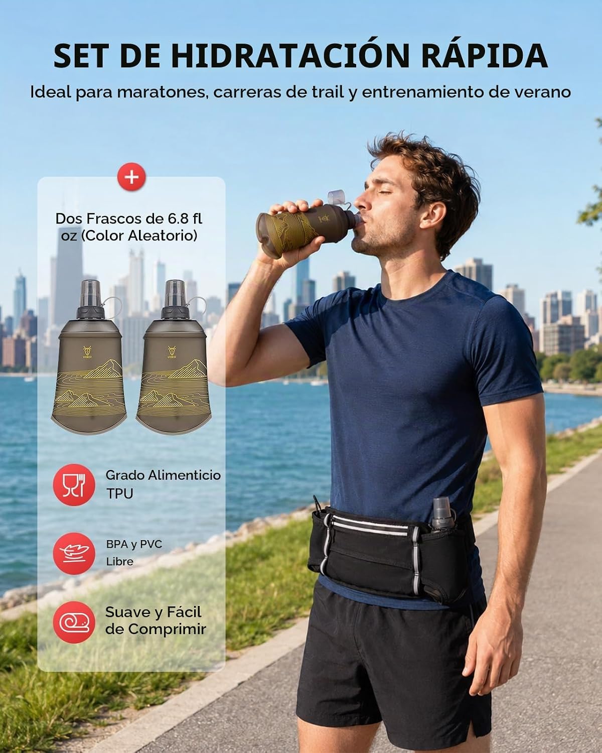 CINTURÓN DE HIDRATACIÓN UTOBEST RUNNING CON 2 BOTELLAS BLANDAS Y 6 BOLSILLOS B5 - 3