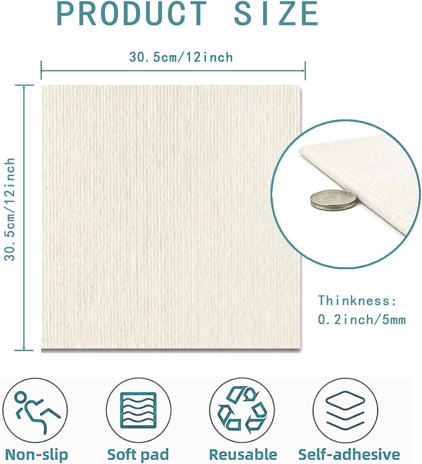 BALDOSAS ADHESIVAS PARA ALFOMBRA SNFGWVH 30 UNIDADES 30X30 CM BLANCO - 2