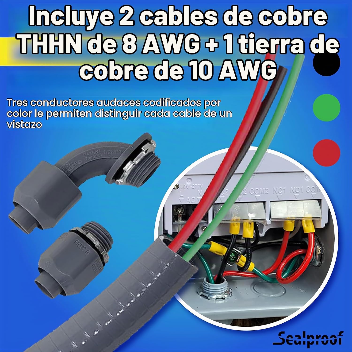 TUBERÍA FLEXIBLE ELÉCTRICA SEALPROOF POWER WHIP 3/4 PULG X 6 PIES CON CABLE CALIBRE 8 - 3