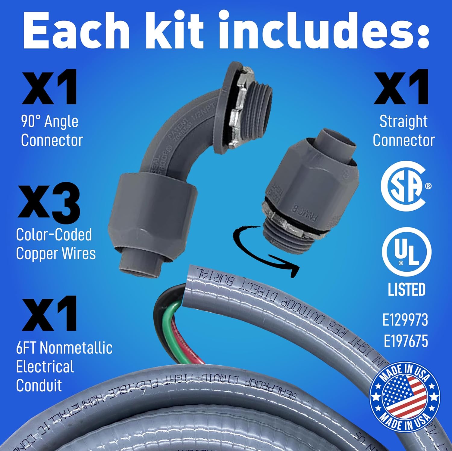 TUBERÍA FLEXIBLE ELÉCTRICA SEALPROOF POWER WHIP 3/4 PULG X 6 PIES CON CABLE CALIBRE 8 - 5