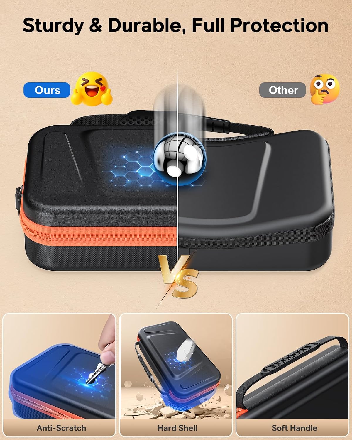 ESTUCHE CON BATERÍA Y SOPORTE PARA NINTENDO SWITCH 2 FYOUNG 10000 MAH NARANJA Y NEGRO - 3