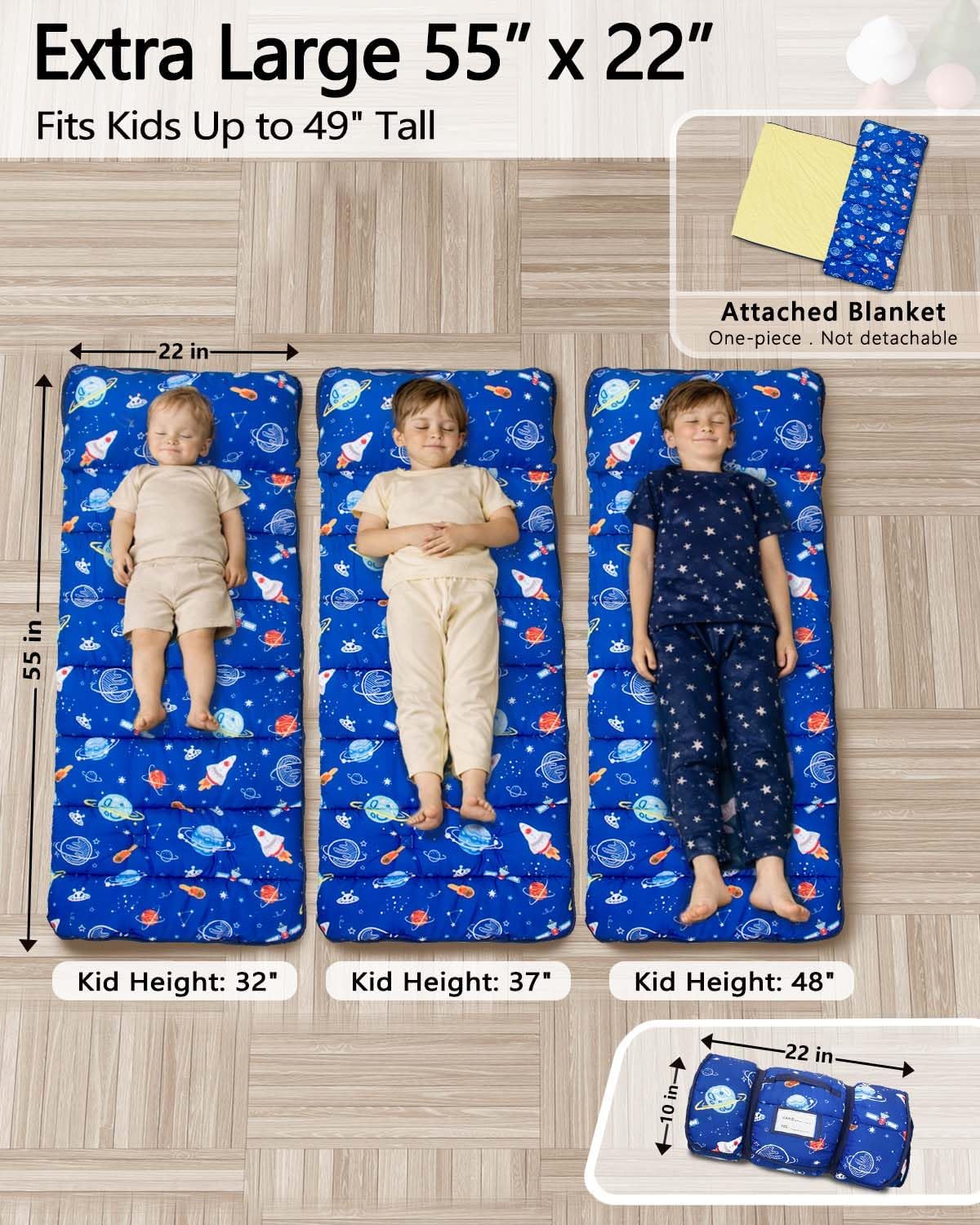 SACO DE DORMIR PARA NIÑOS PRIMLECT TODDLER NAP MAT CON ALMOHADA, EXTRA GRANDE Y ACOLCHADO - 2