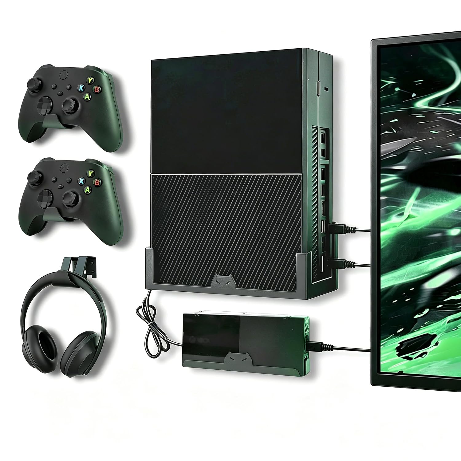 SOPORTE DE PARED BRACNOVA PARA XBOX ONE CON 3 GANCHOS DESMONTABLES Y SOPORTE PARA AUDÍFONOS - 1