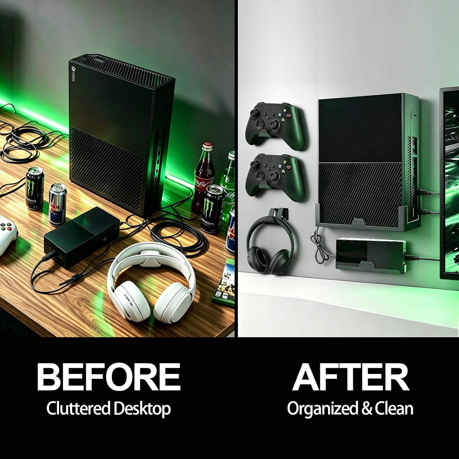 SOPORTE DE PARED BRACNOVA PARA XBOX ONE CON 3 GANCHOS DESMONTABLES Y SOPORTE PARA AUDÍFONOS - 5