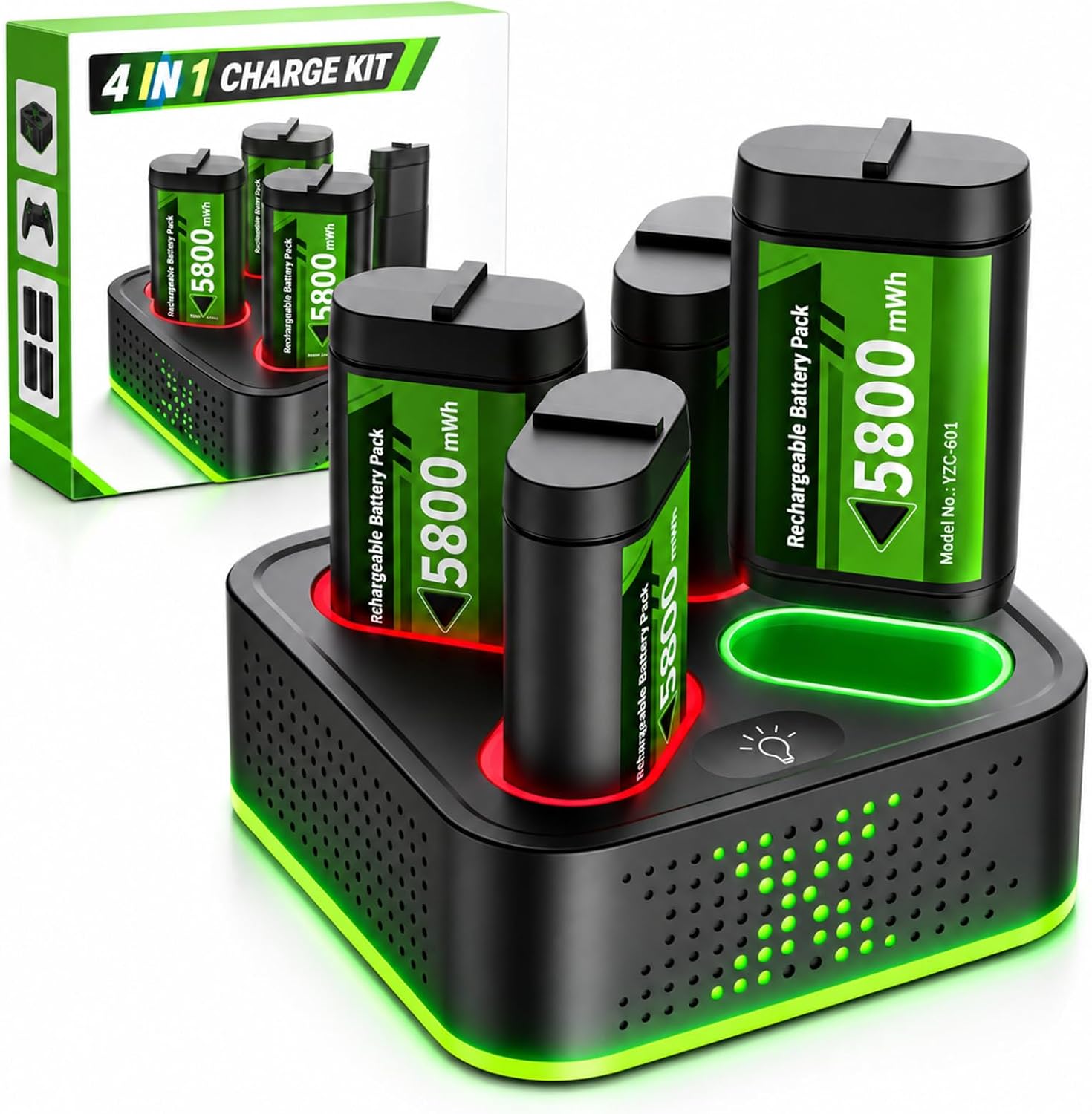 BATERÍA RECARGABLE NBSOUL PARA XBOX ONE/SERIES X/S CON ESTACIÓN DE CARGA RGB Y 4 BATERÍAS DE 5800MWH - 1