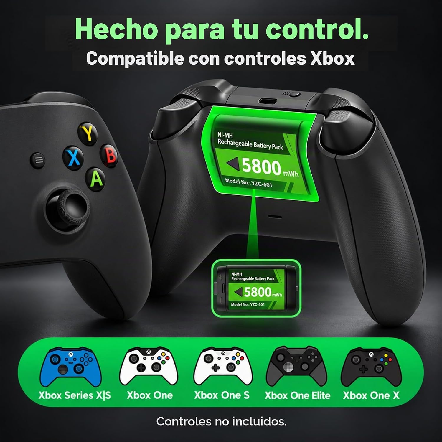 BATERÍA RECARGABLE NBSOUL PARA XBOX ONE/SERIES X/S CON ESTACIÓN DE CARGA RGB Y 4 BATERÍAS DE 5800MWH - 5