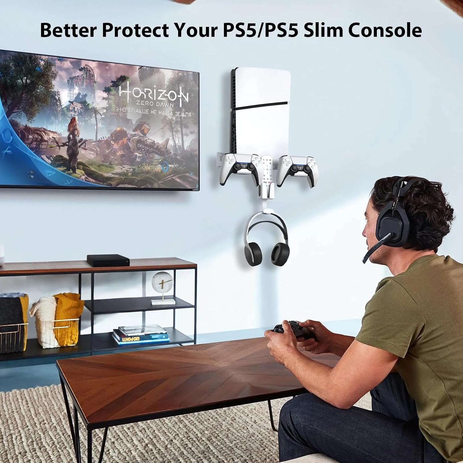 SOPORTE DE PARED PARA PS5 BIFONODKR CON 2 SOPORTES PARA CONTROLES Y SOPORTE PARA AUDÍFONOS - 2