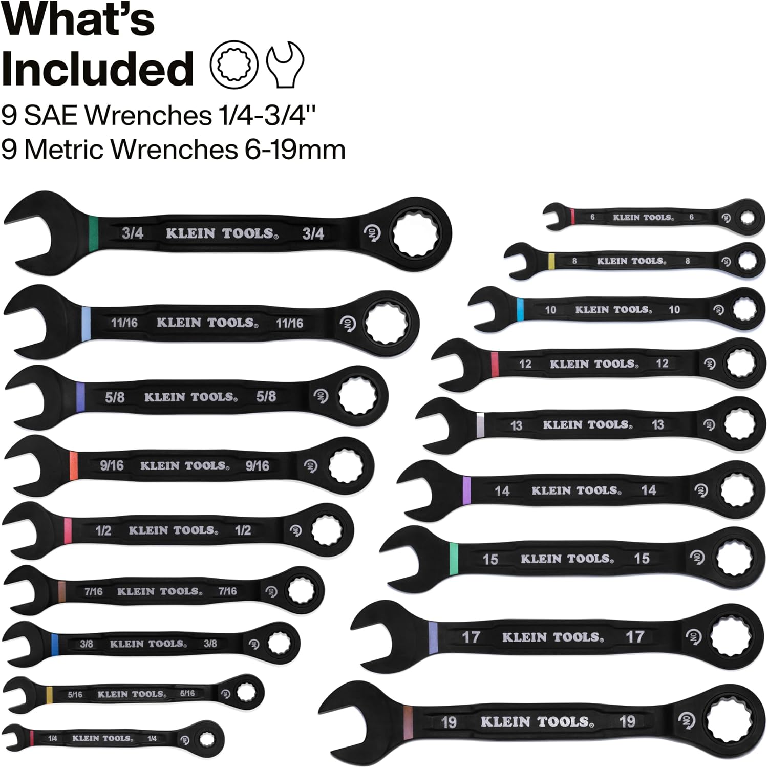 SET DE LLAVES COMBINADAS CON TRINQUETE KLEIN TOOLS 69418CG 18 PIEZAS - 2