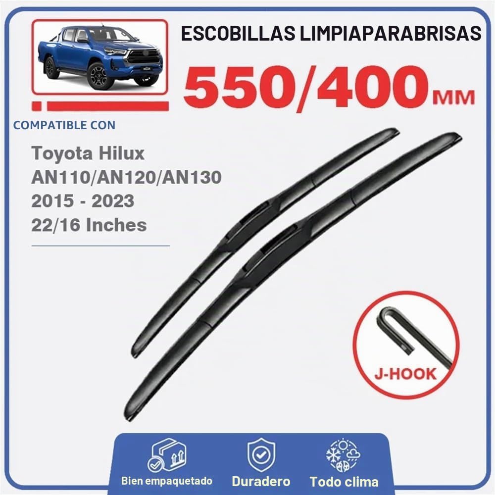 PLUMAS LIMPIAPARABRISAS AUTOPIXL COMPATIBLES CON TOYOTA HILUX AN120 AN130 2015-2023 22' + 16' - 2