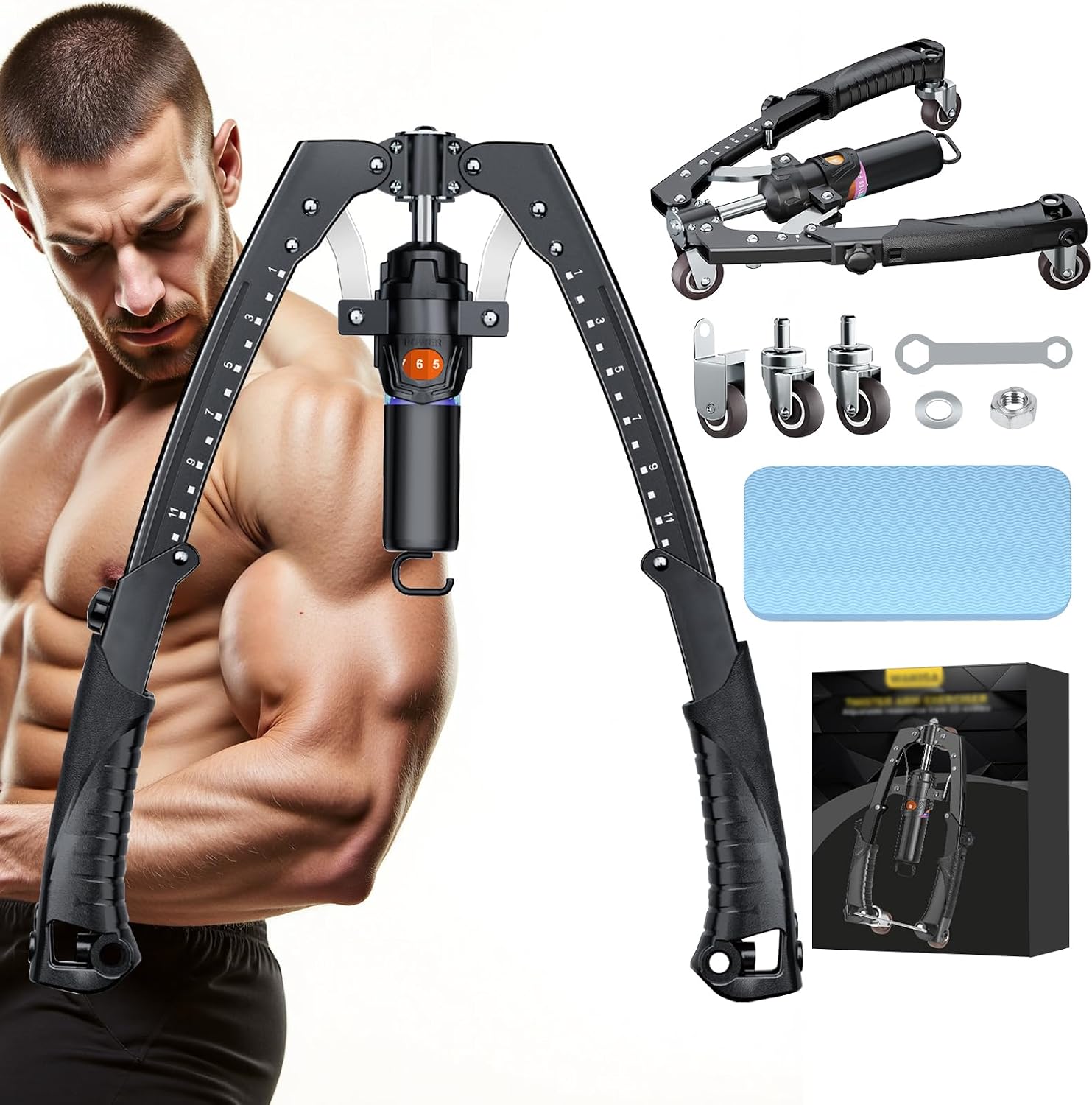 ENTRENADOR DE BRAZOS HIDRÁULICO WAKISA TWISTER 3 EN 1 AJUSTABLE 22-440 LBS CON RUEDAS Y GANCHOS - 1
