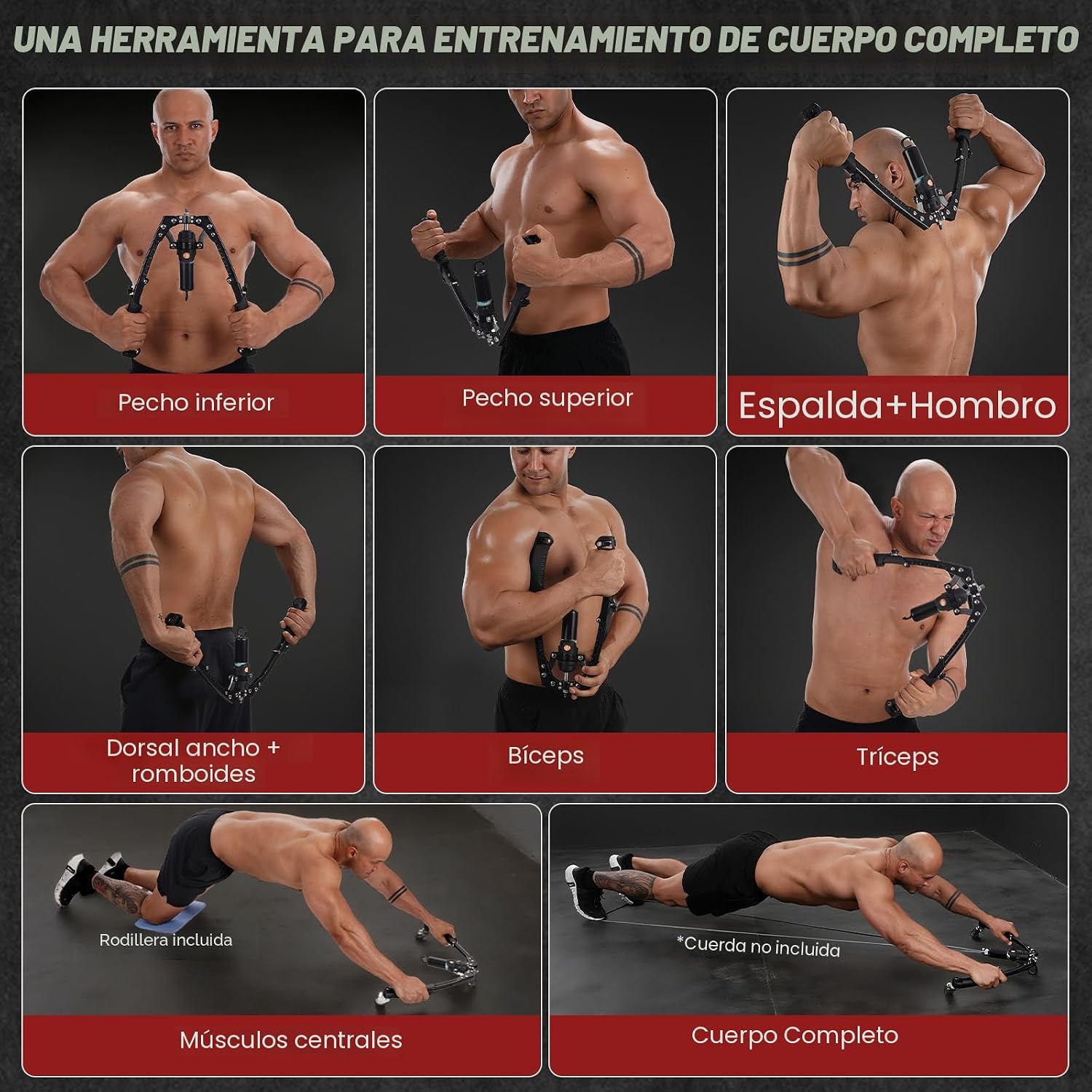 ENTRENADOR DE BRAZOS HIDRÁULICO WAKISA TWISTER 3 EN 1 AJUSTABLE 22-440 LBS CON RUEDAS Y GANCHOS - 5