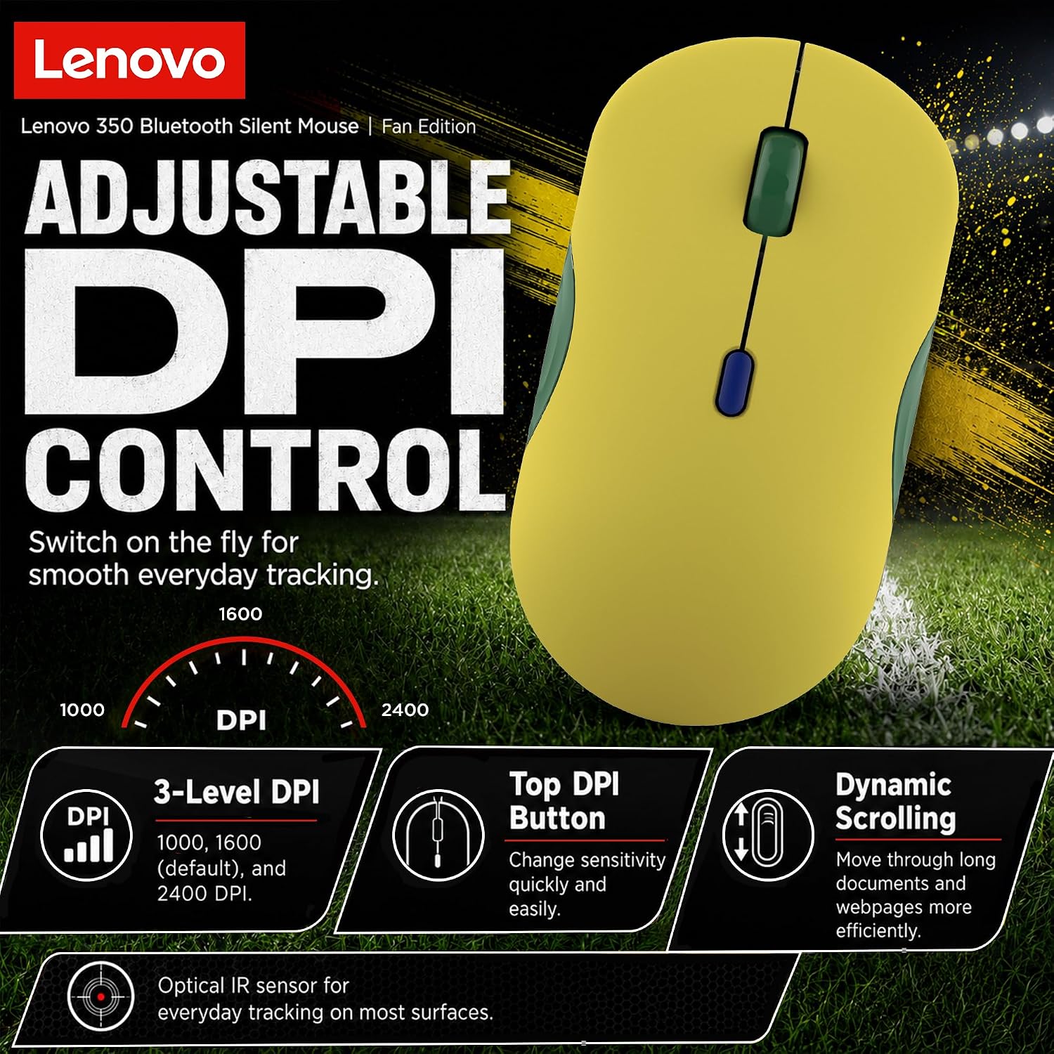 MOUSE LENOVO 350 BLUETOOTH SILENT FAN EDITION BRASIL INALÁMBRICO ERGONÓMICO - 3