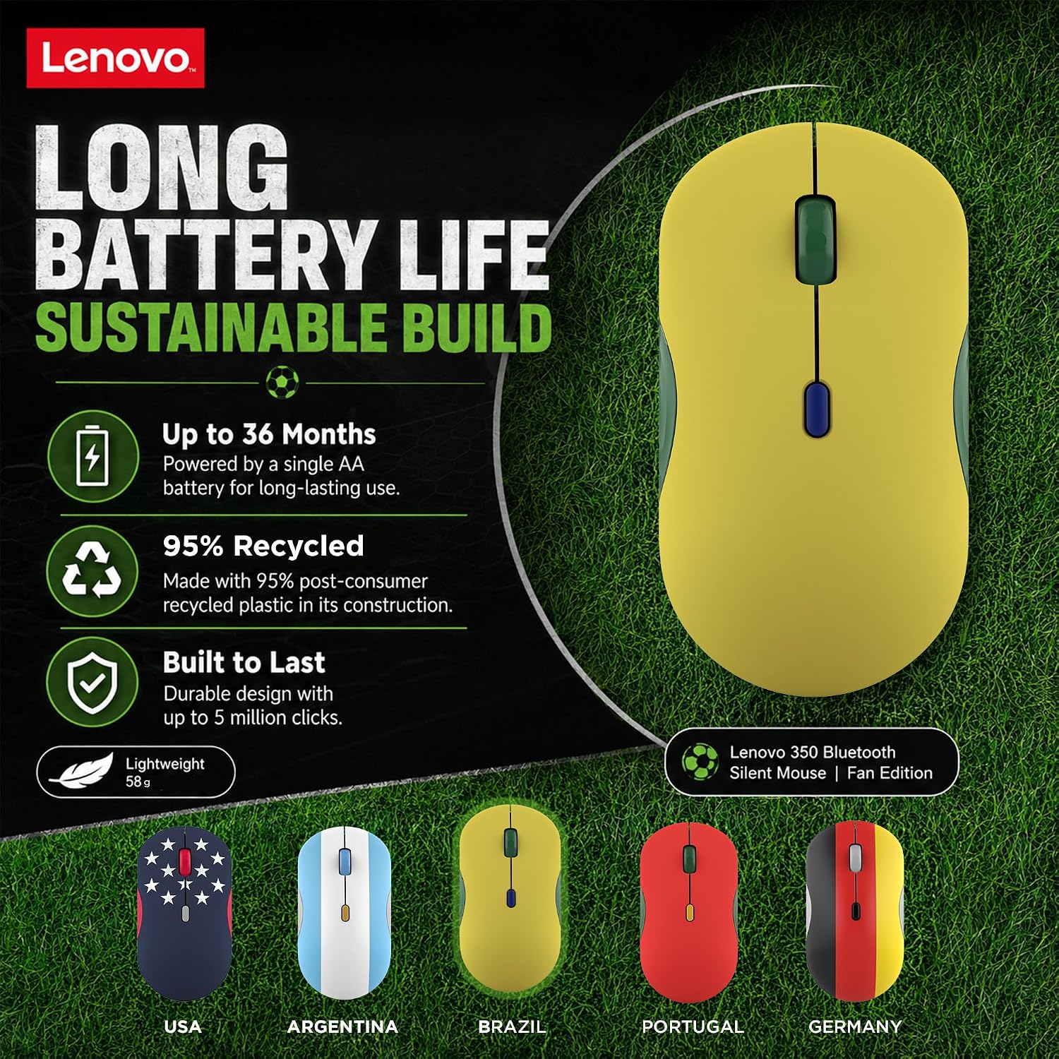 MOUSE LENOVO 350 BLUETOOTH SILENT FAN EDITION BRASIL INALÁMBRICO ERGONÓMICO - 4