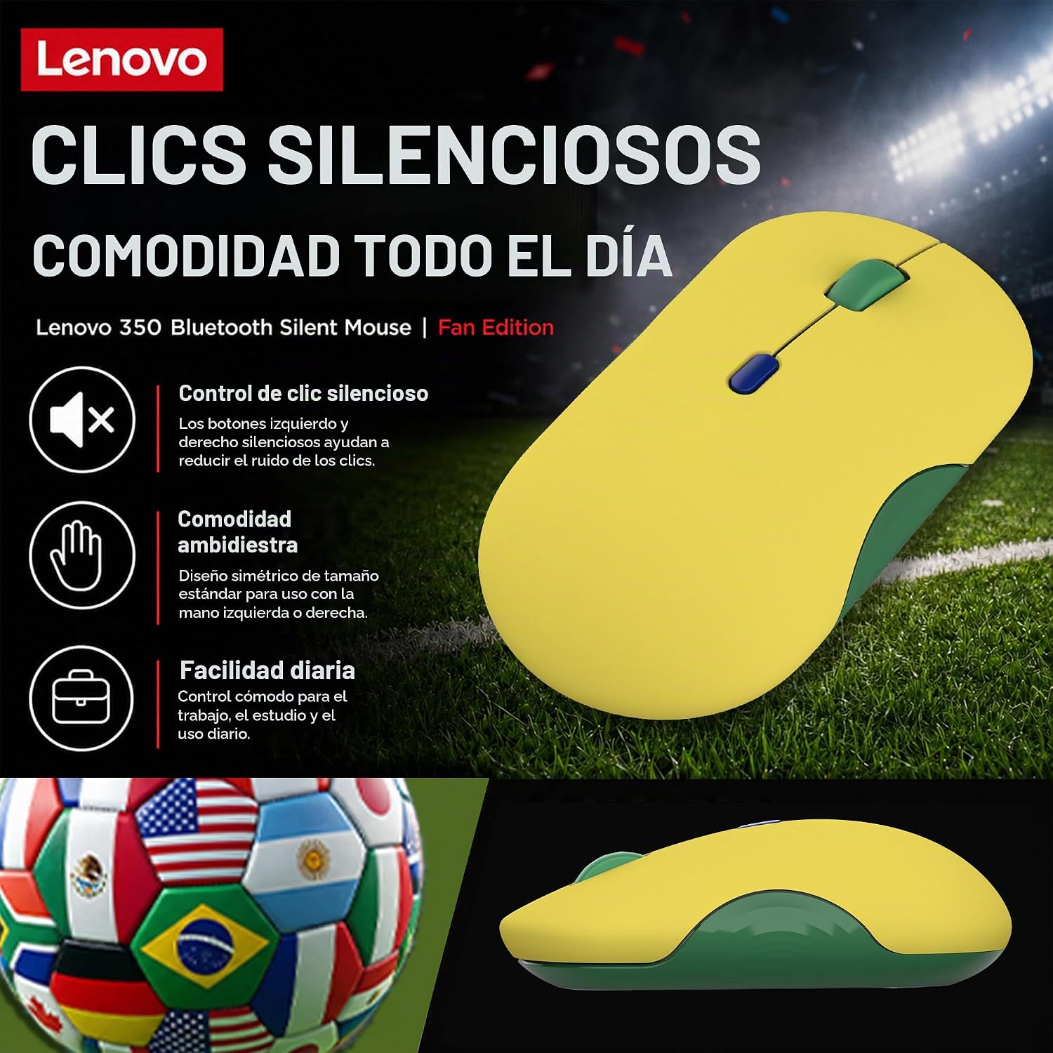 MOUSE LENOVO 350 BLUETOOTH SILENT FAN EDITION BRASIL INALÁMBRICO ERGONÓMICO - 5