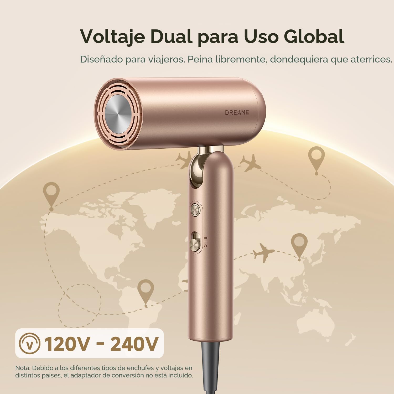 SECADORA DE CABELLO DREAME POCKET PRO DUAL VOLTAGE 1300W CON DIFUSOR - 4