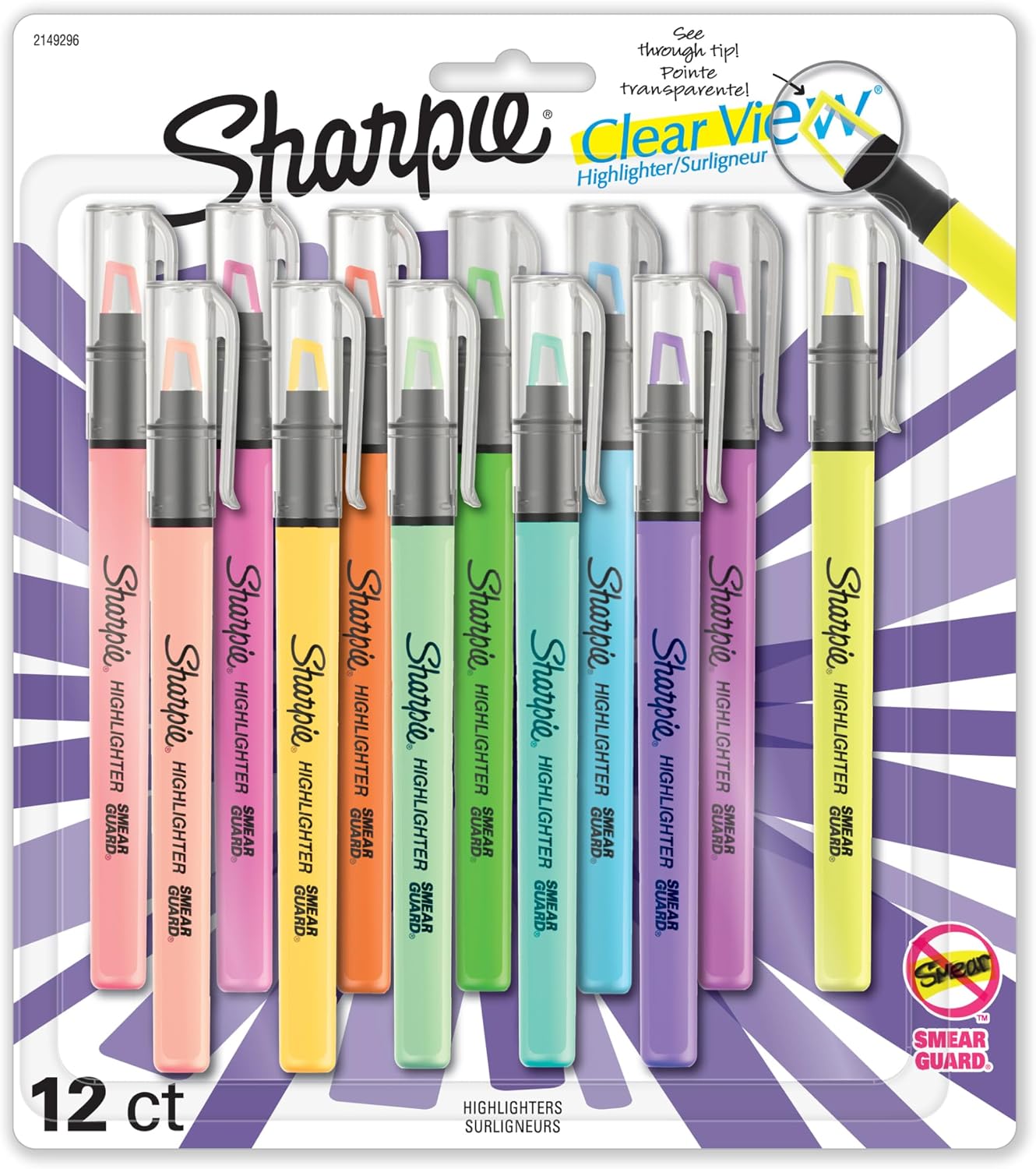 MARCADORES SHARPIE CLEAR VIEW HIGHLIGHTERS COLORES SURTIDOS PUNTA CINCEL 12 UNIDADES - 1