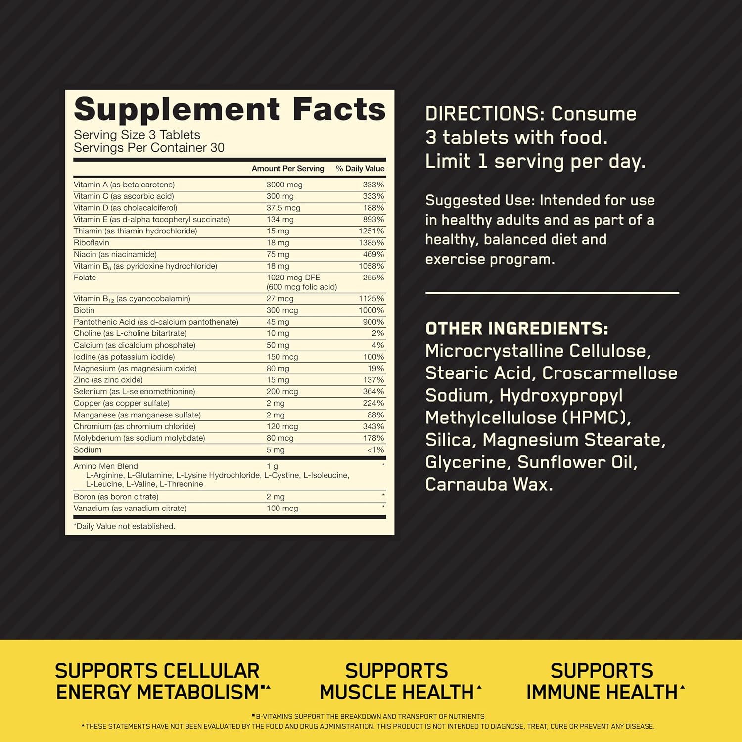 MULTIVITAMÍNICO OPTIMUM NUTRITION OPTI-MEN 90 TABLETAS - 2