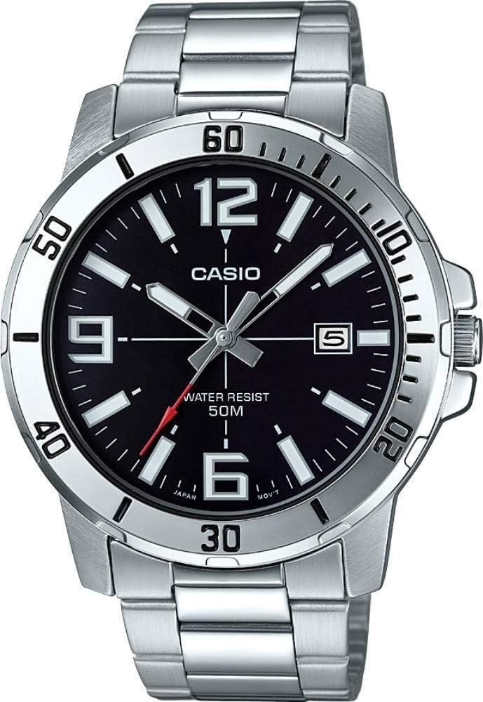 RELOJ DE PULSERA CASIO MTP-VD01D-1BV ACERO PLATEADO ESFERA NEGRA 48×42×10.7MM CUARZO - 1