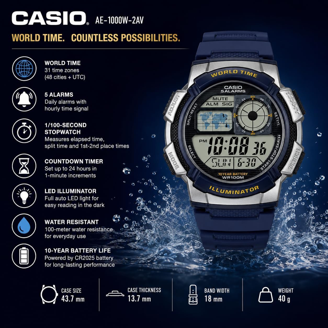 RELOJ DIGITAL CASIO AE1000W PARA HOMBRE 100M WR - 2