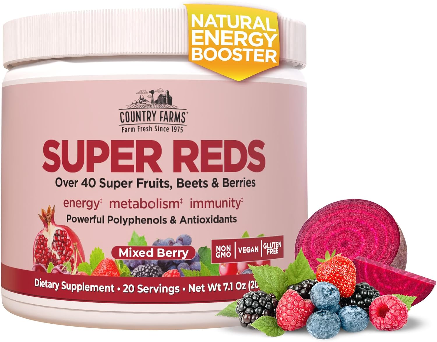 SUPLEMENTO EN POLVO COUNTRY FARMS SUPER REDS 20 PORCIONES SABOR FRUTOS ROJOS - 1