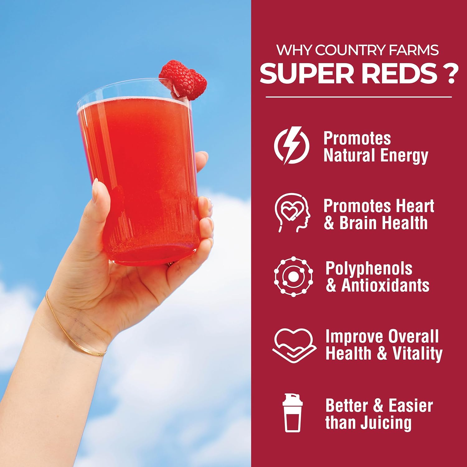 SUPLEMENTO EN POLVO COUNTRY FARMS SUPER REDS 20 PORCIONES SABOR FRUTOS ROJOS - 4