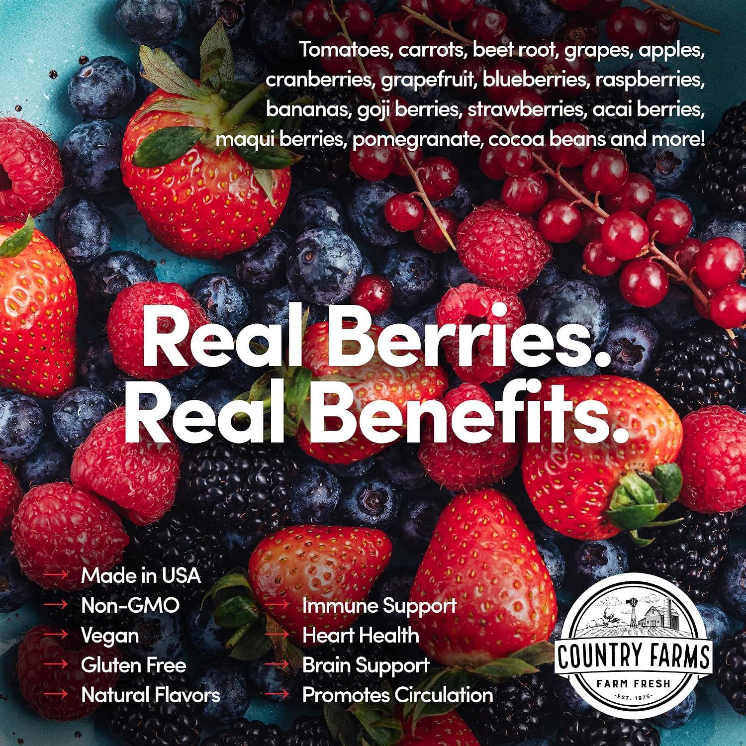 SUPLEMENTO EN POLVO COUNTRY FARMS SUPER REDS 20 PORCIONES SABOR FRUTOS ROJOS - 5