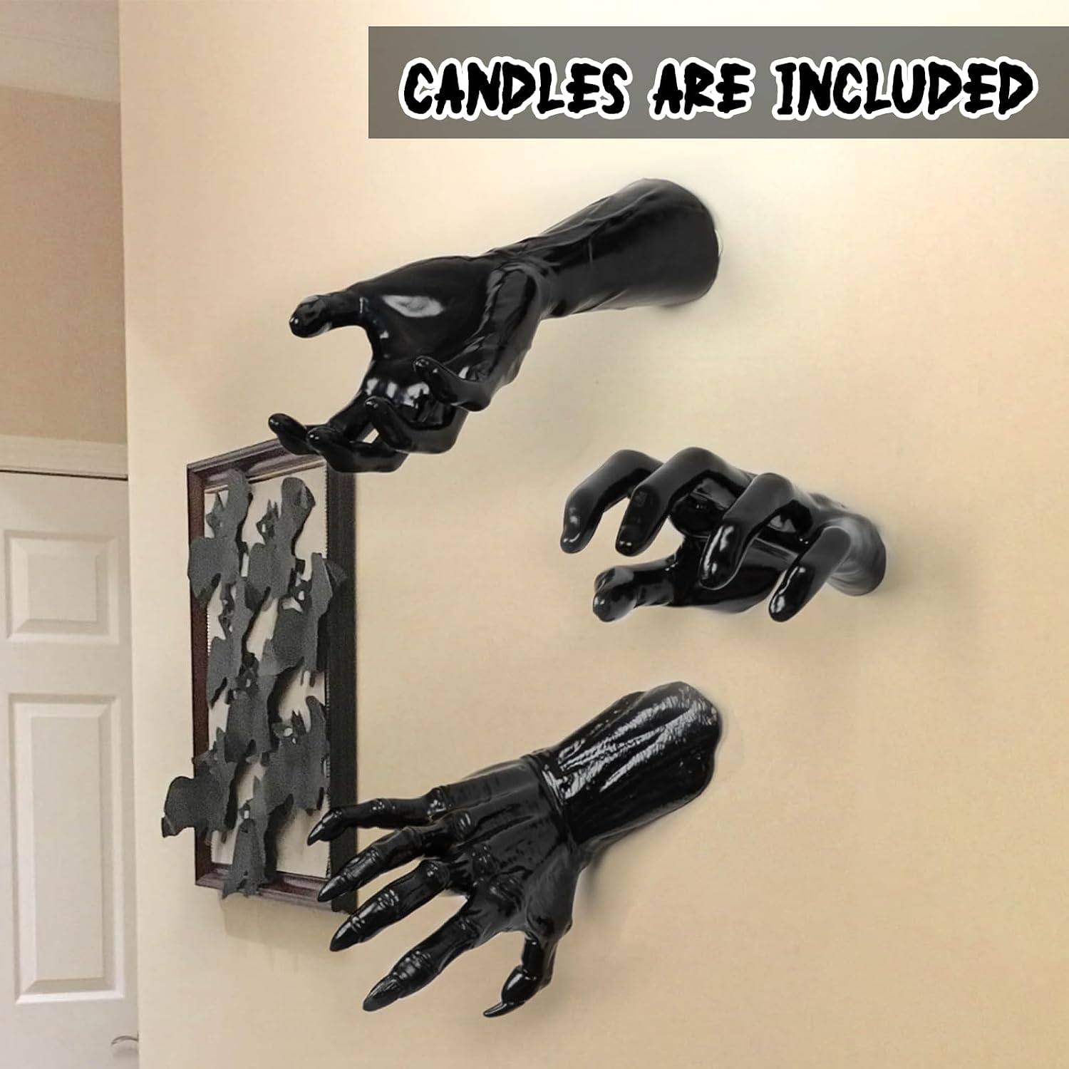 ADORNO DE HALLOWEEN DAZONGE 3 MANOS ESPELUZNANTES CON VELAS PARA PARED - 2