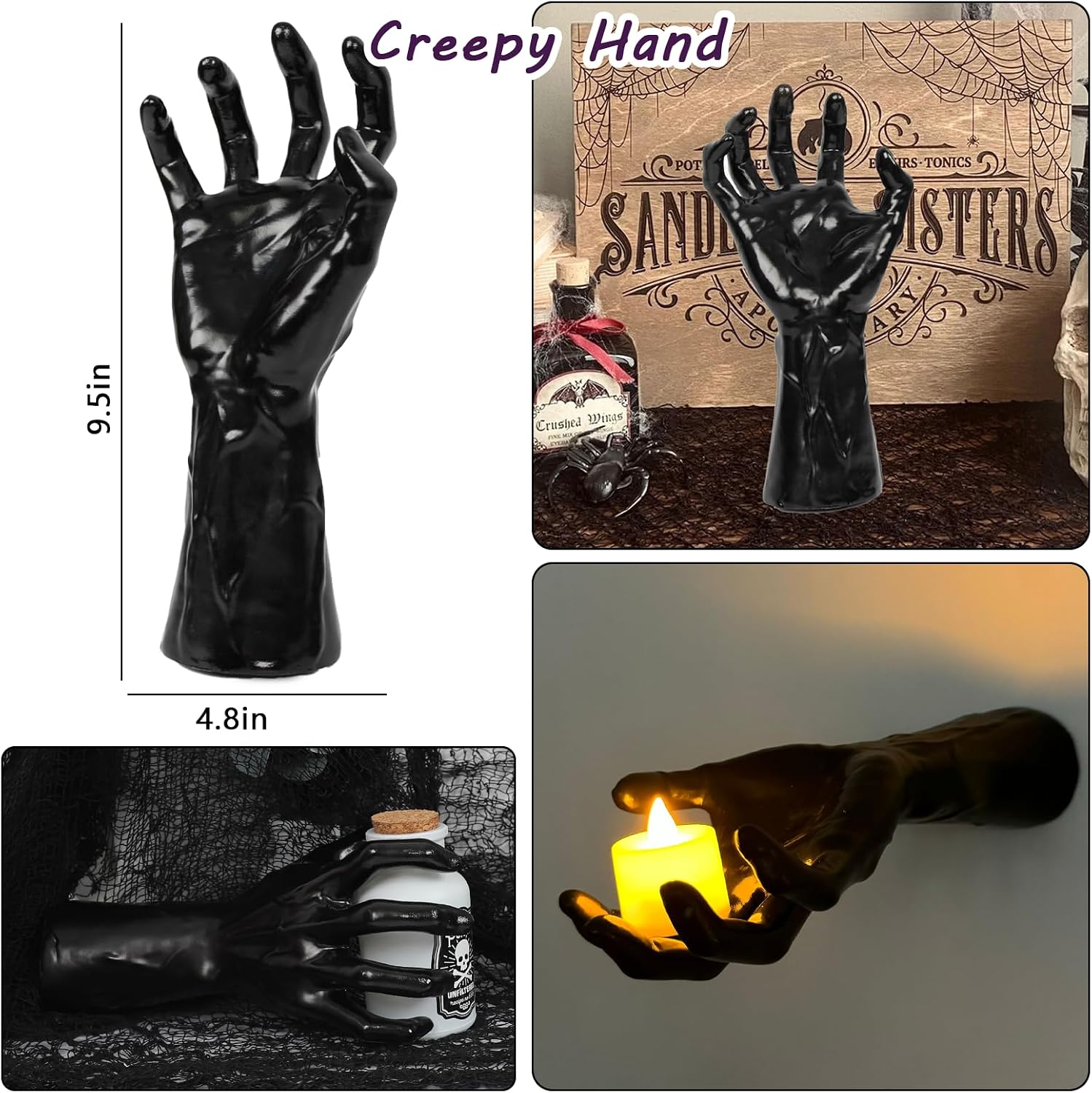 ADORNO DE HALLOWEEN DAZONGE 3 MANOS ESPELUZNANTES CON VELAS PARA PARED - 3