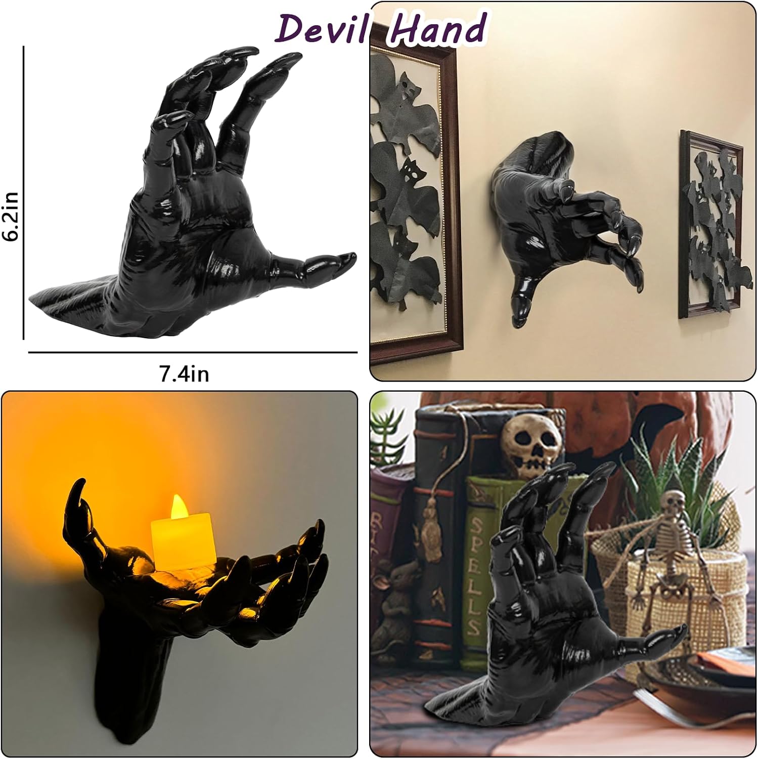 ADORNO DE HALLOWEEN DAZONGE 3 MANOS ESPELUZNANTES CON VELAS PARA PARED - 4
