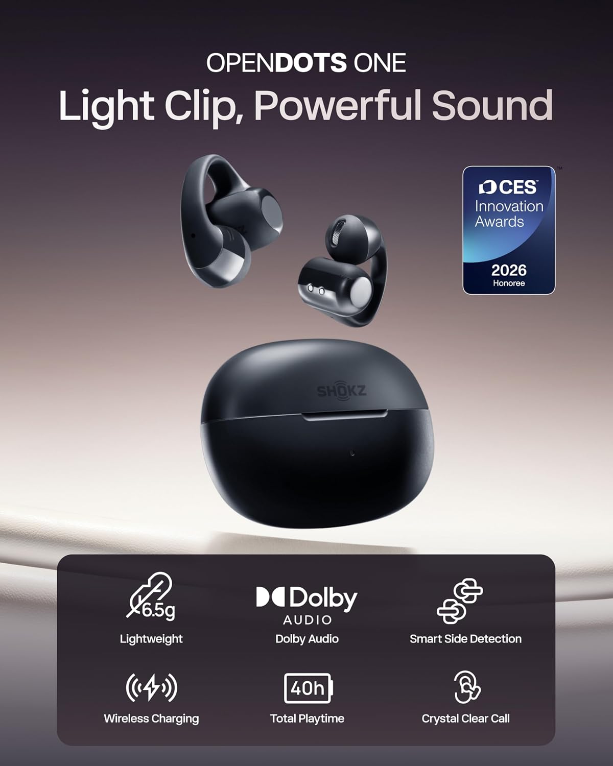 AUDÍFONOS SHOKZ OPENDOTS ONE BLUETOOTH CLIP-ON NEGRO DOLBY AUDIO - 3