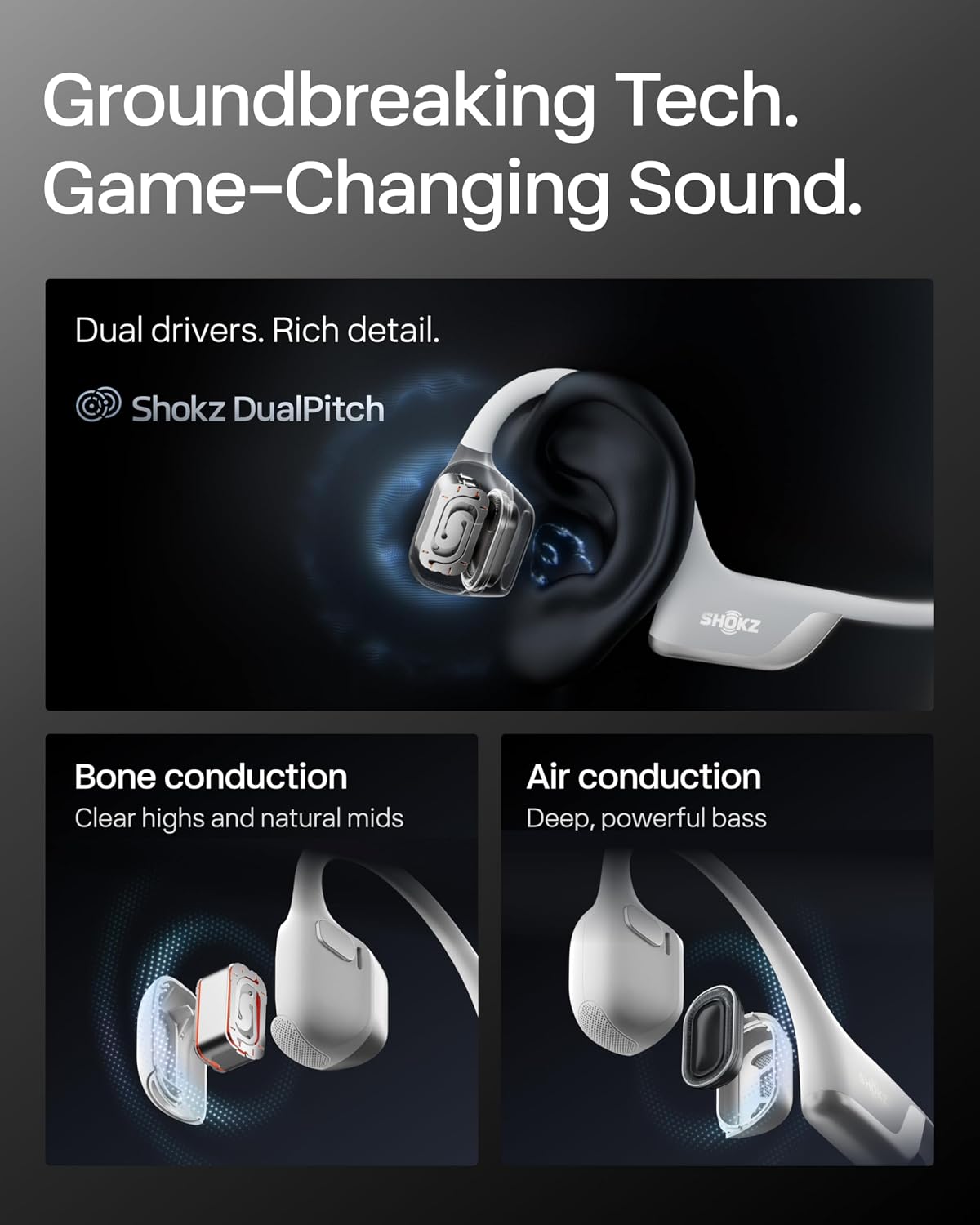 AUDÍFONOS SHOKZ OPENRUN PRO 2 BLUETOOTH SPORT CONDUCCIÓN ÓSEA PLATA - 5