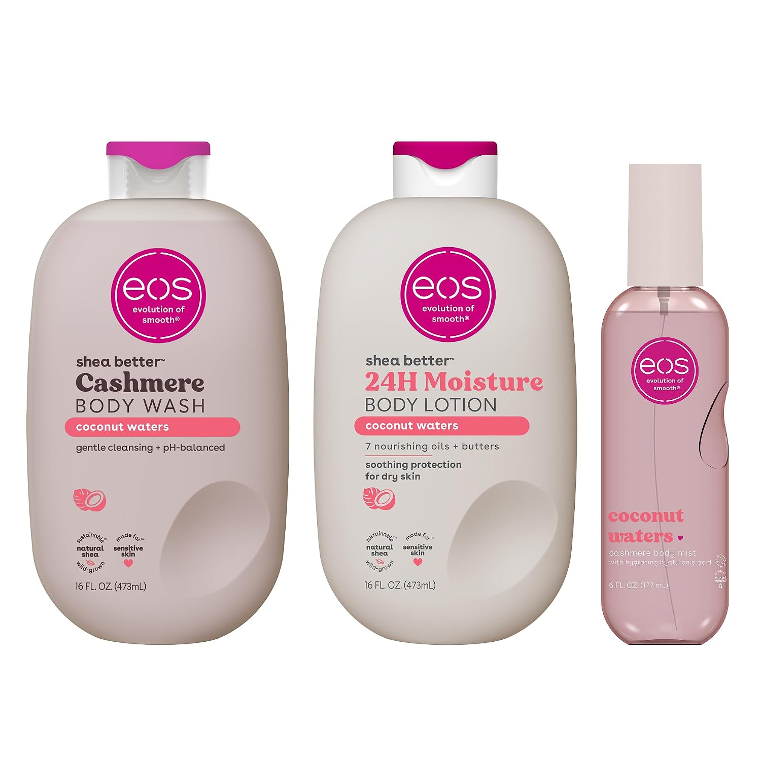SET DE TRATAMIENTO EOS ESSENTIALS COCONUT WATERS BODY MASH, BODY MIST, BODY LOTION - 1