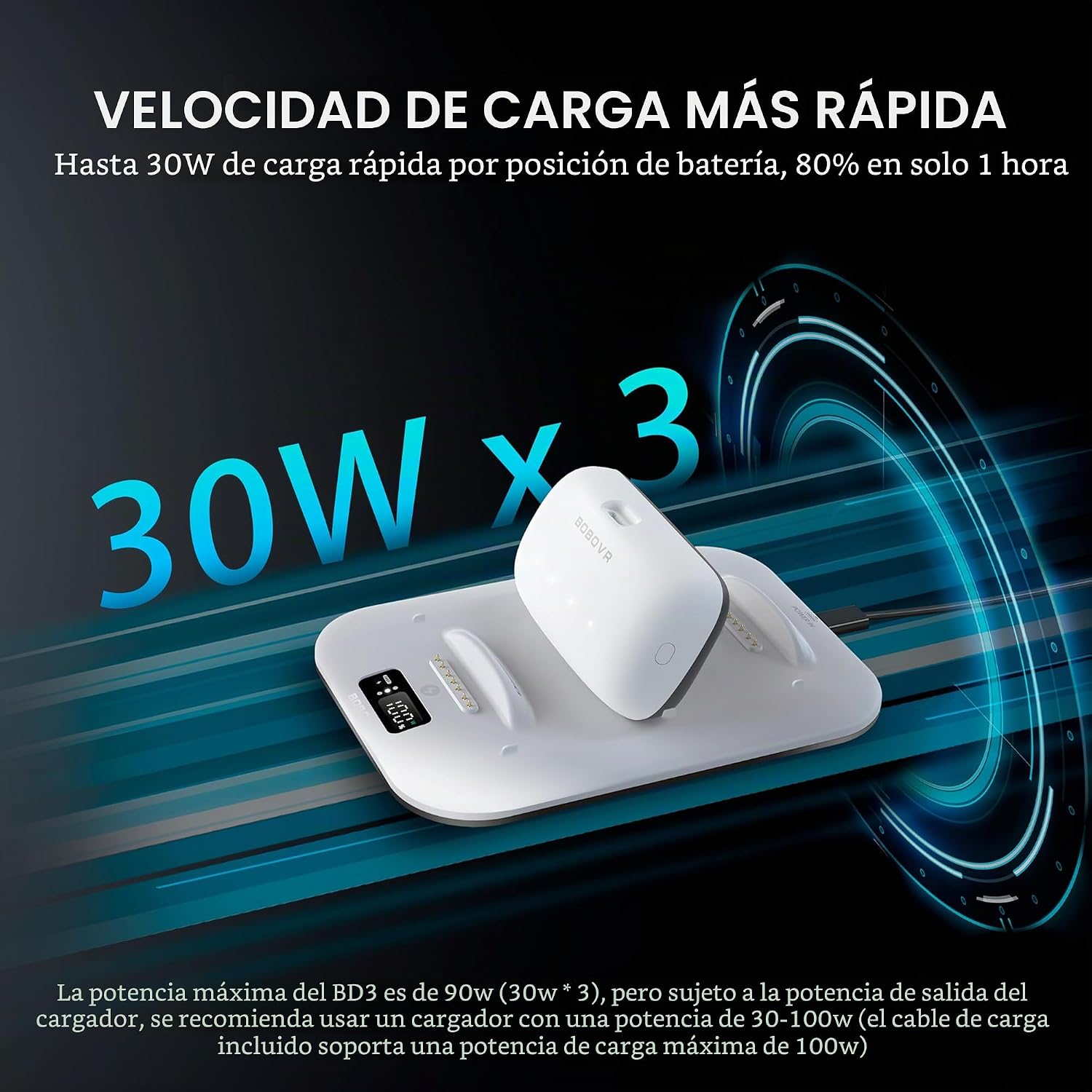 BASE DE CARGA BOBOVR BD3 PARA 3 BATERÍAS B100 30W - 3