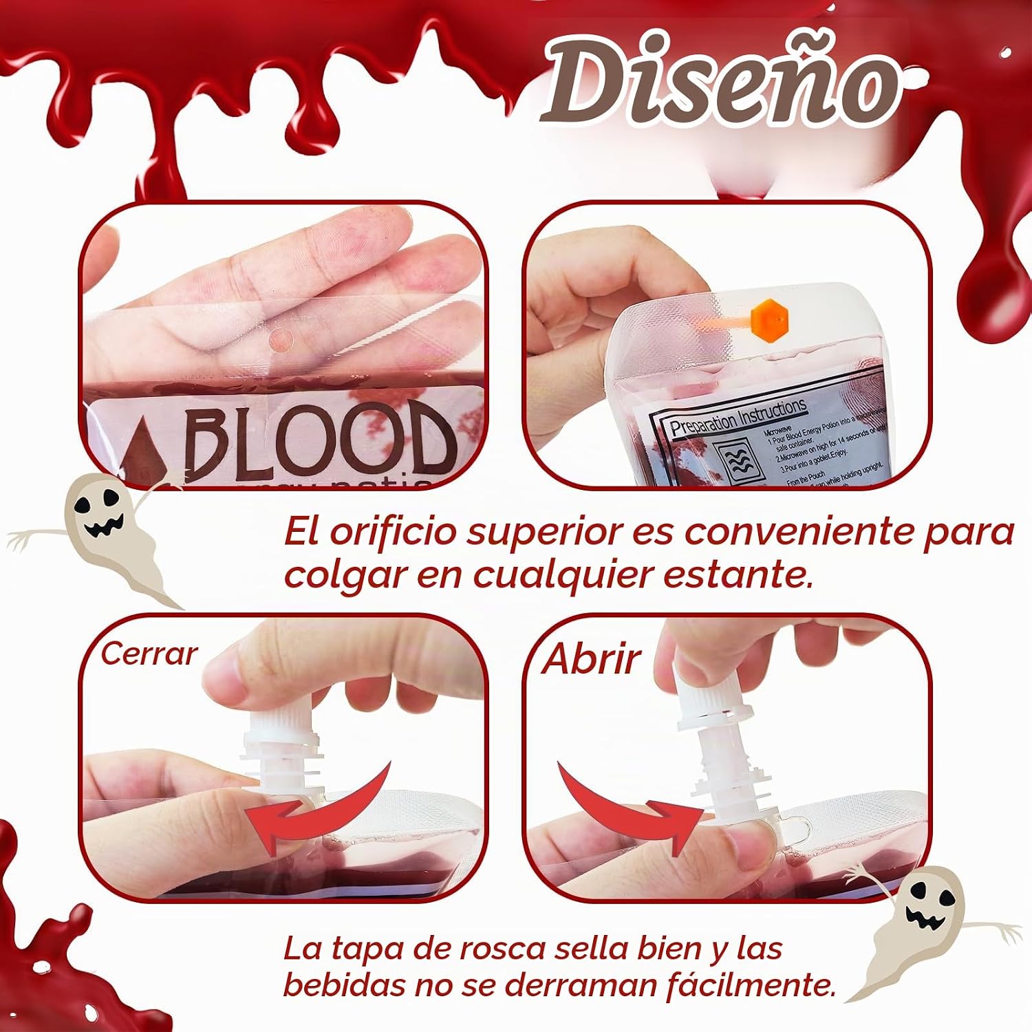 SET DE 40 BOLSAS PARA BEBIDAS WOOZETTN 250 ML TRANSPARENTES PARA HALLOWEEN - 4