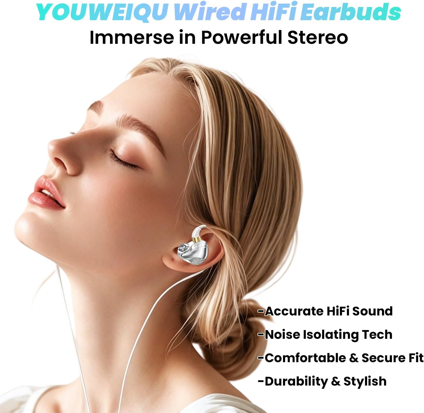 AUDÍFONOS IN-EAR YOUWEIQU MODELO 3.5MM CON MICRÓFONO COLOR PLATEADO - 4