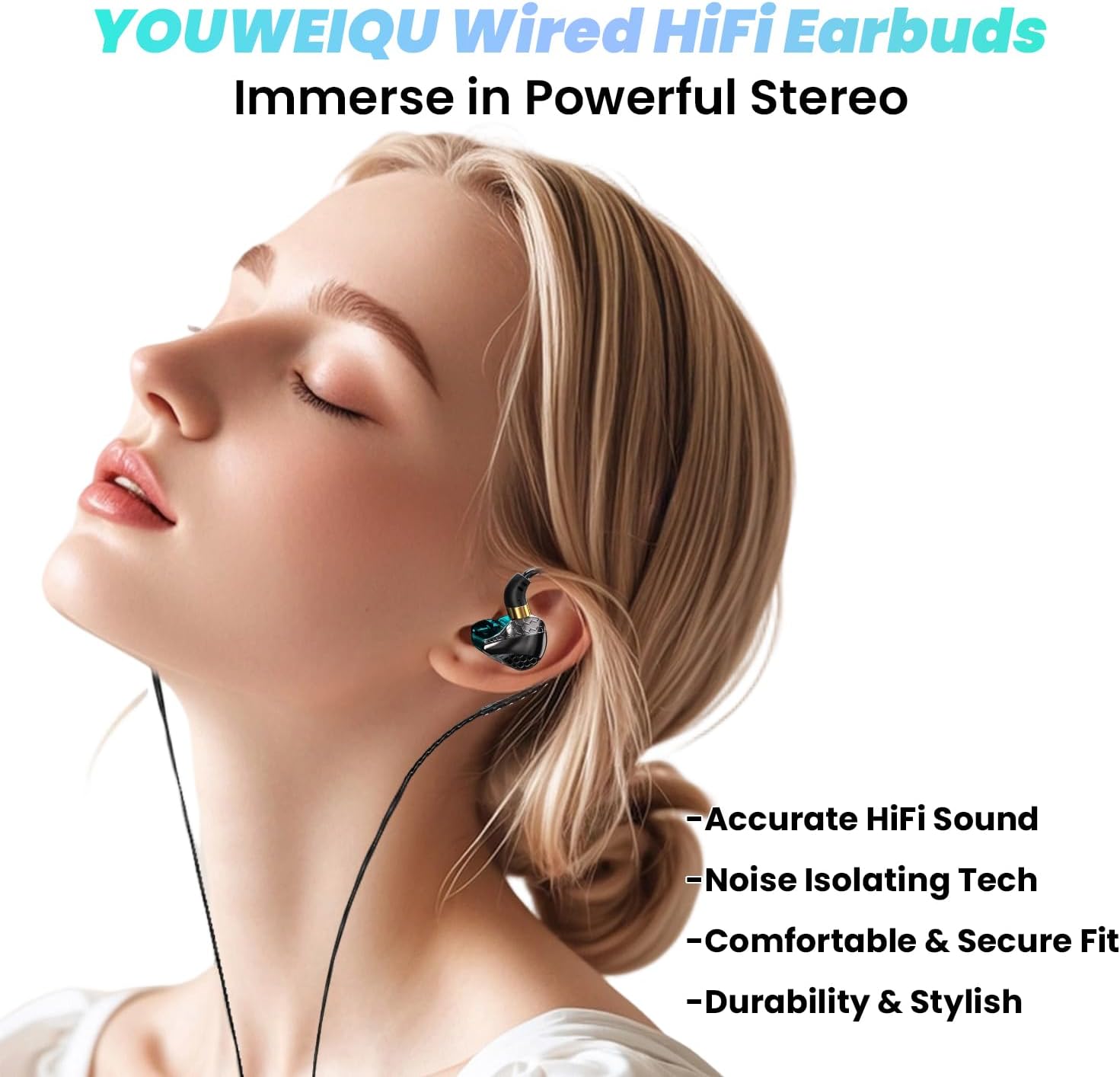 AUDÍFONOS IN-EAR YOUWEIQU MODELO 3.5MM CON MICRÓFONO AZUL - 4