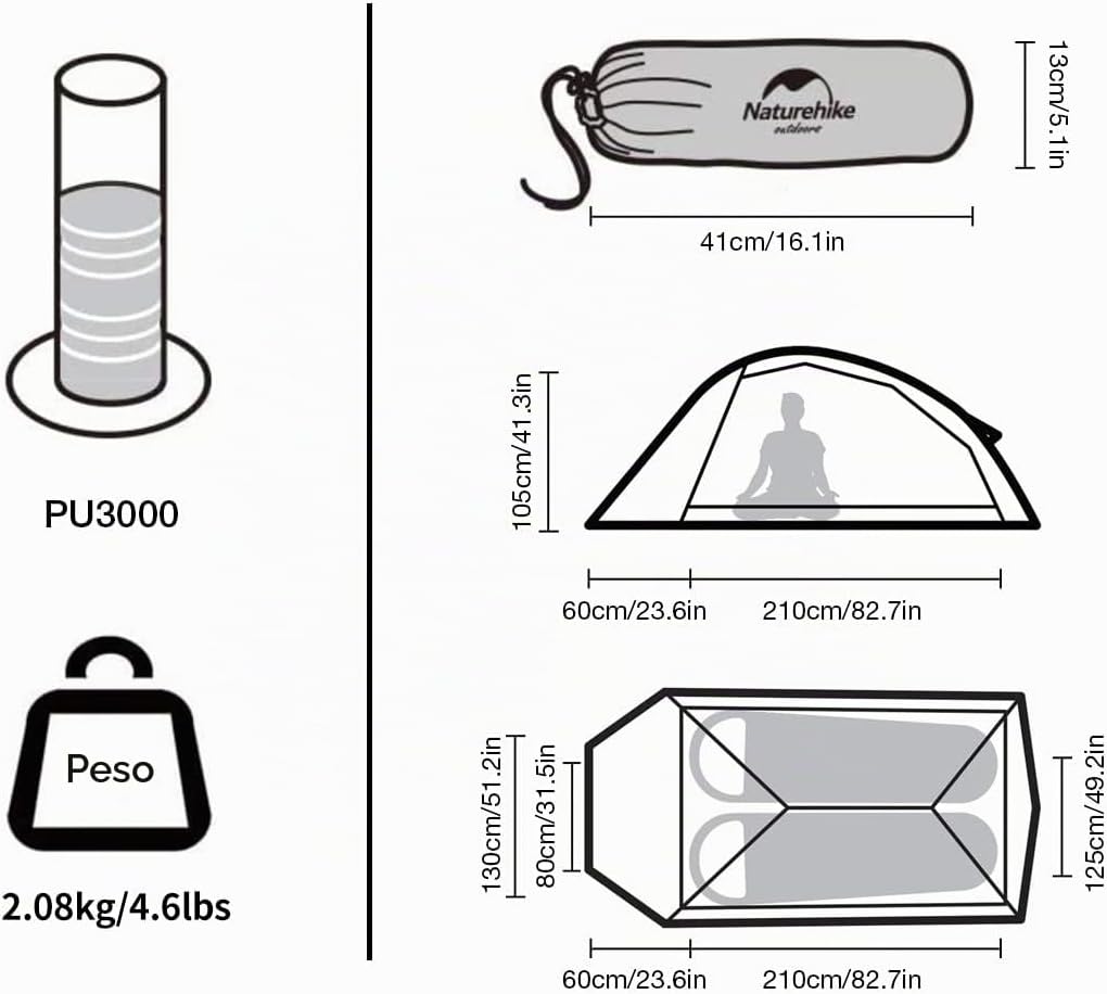 CARPA NATUREHIKE CLOUD-UP 2 PERSONAS ULTRALIGERA CON PISO Y ESTRUCTURA DE ALUMINIO - 3